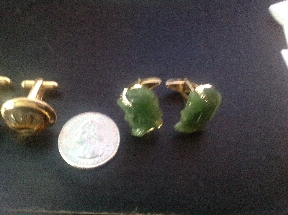 Set Of 2 Pairs Of Roman Legions Gold Cufflinks (jade And Tiger’s Eye)