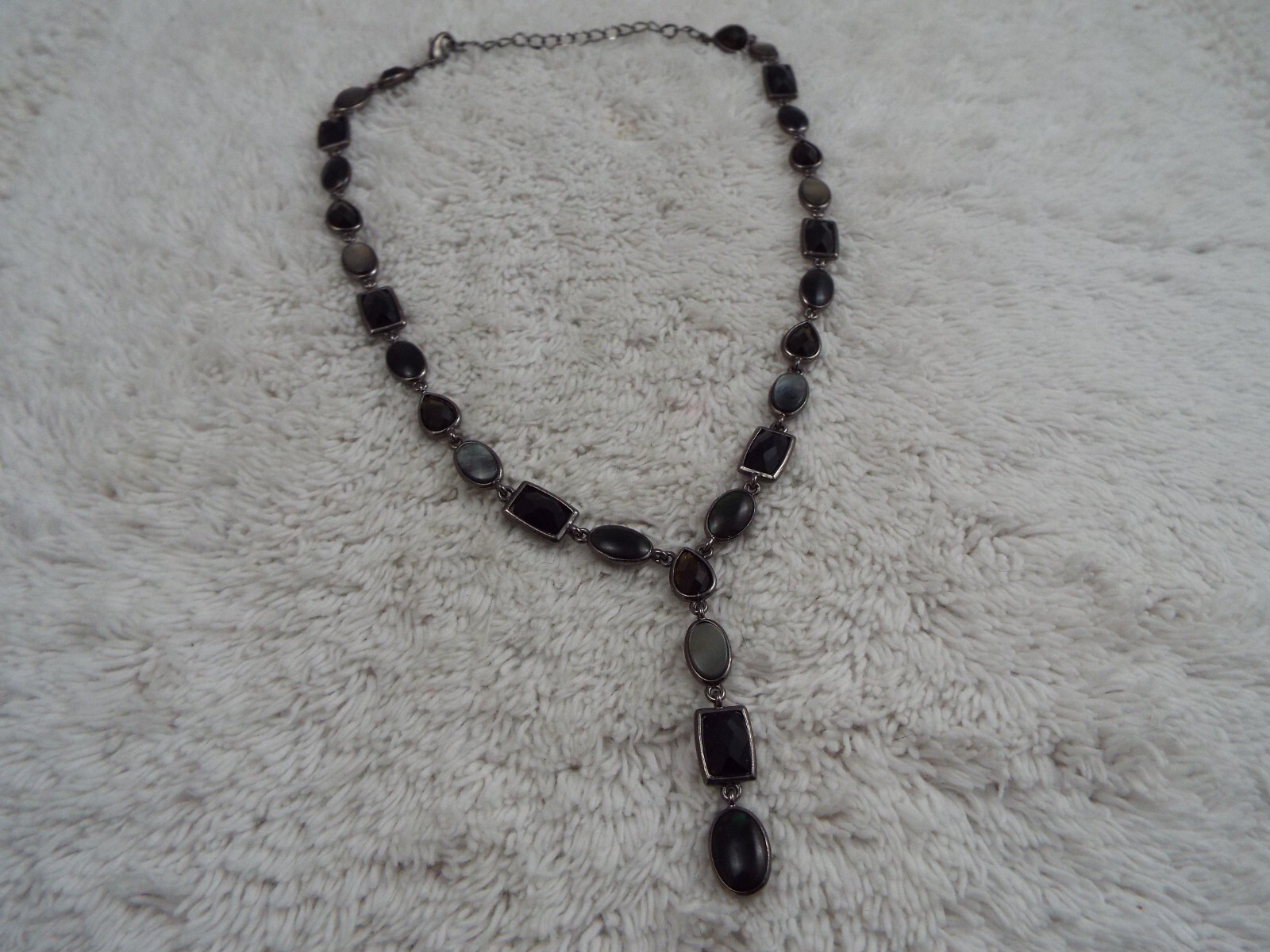 Black Gray Bead Drop Pendant Necklace