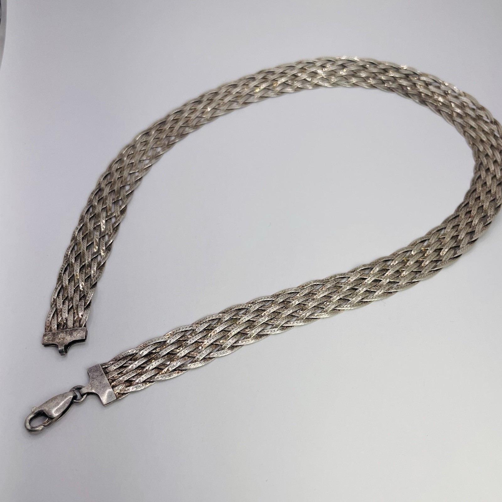 SU Italian Woven Mesh Link Sterling Silver Choker Chain 17.5in (23.75g)