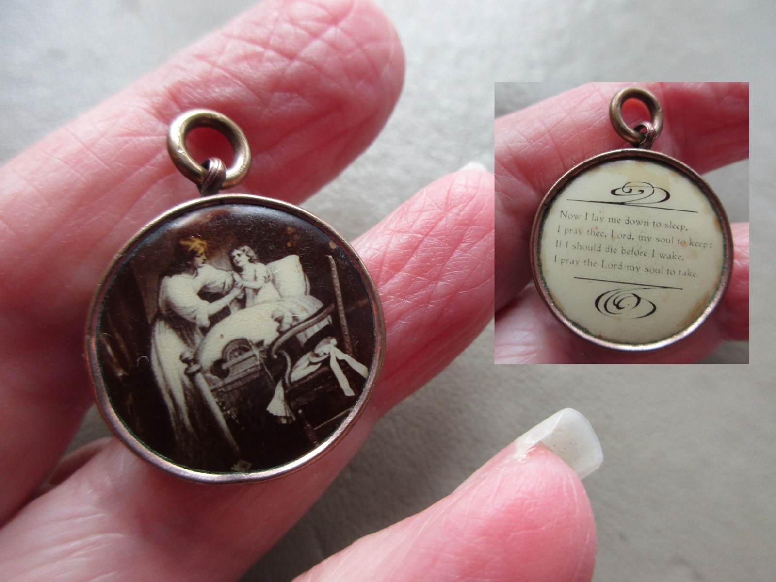 ANTIQUE EDWARDIAN ART DECO GOLD FILLED CHILDS PRAYER FOB LOCKET CHARM PENDANT UK