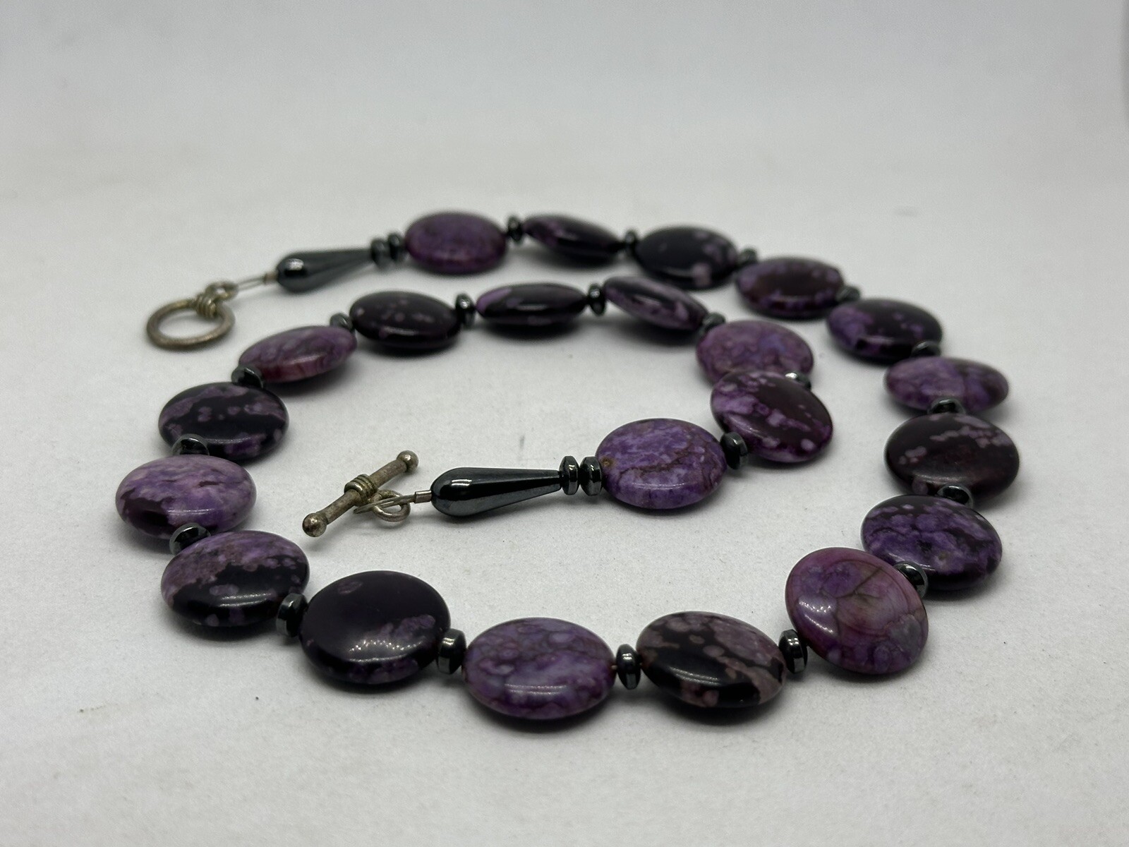 Vintage Purple Jasper Flat Gemstone 18 inches Necklace with Toggle Closure