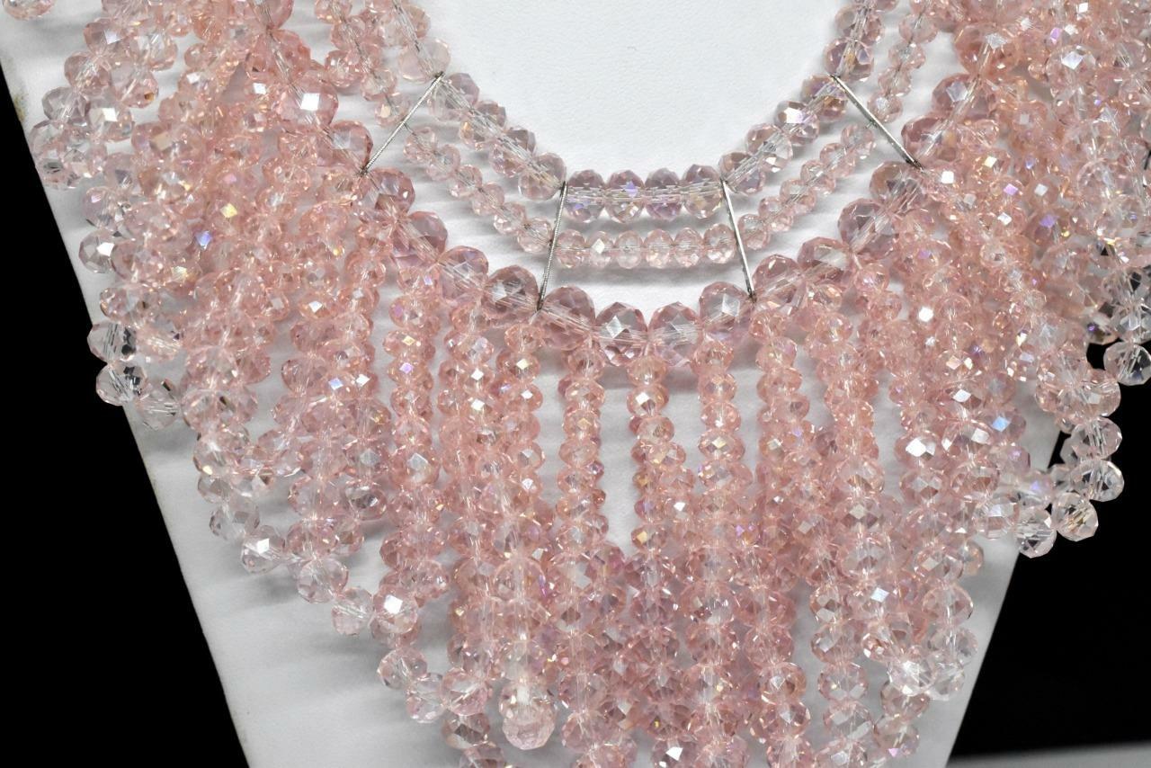 STUNNING Rose PINK Crystal Beaded Bib Draping Loop Necklace Adjustable Clasp