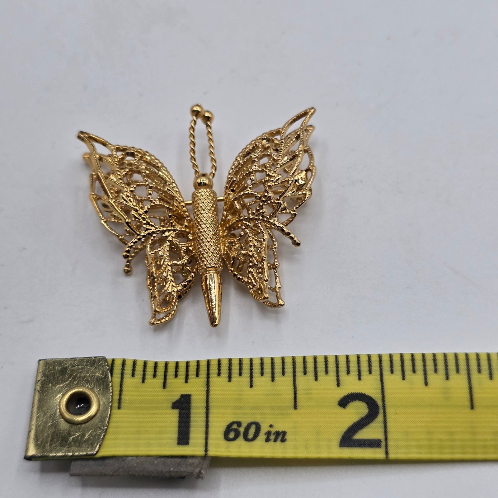 Monet Vintage Butterfly Brooch Gold Tone Filigree Openwork Textured Pin Garden