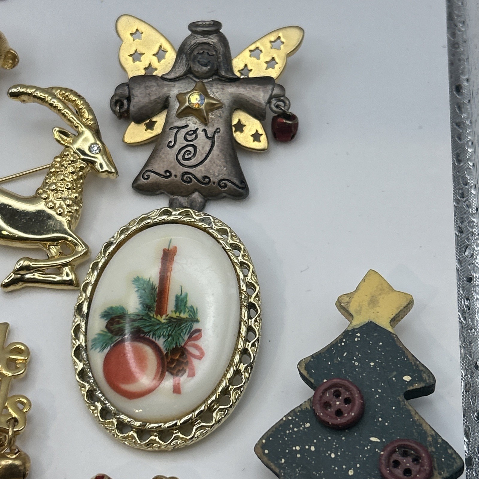 Vintage -now 24 Christmas Brooch /pin Lot Some Signed Bells, Trees, Angels, +