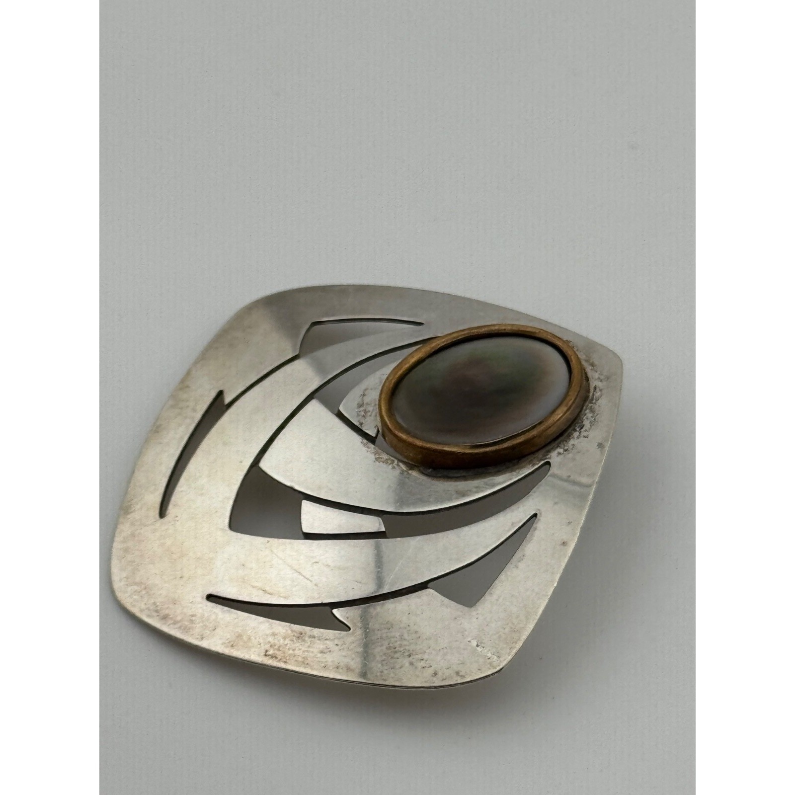 Vintage Stamas Sterling Silver Mixed Metal Modernist Pendant Signed