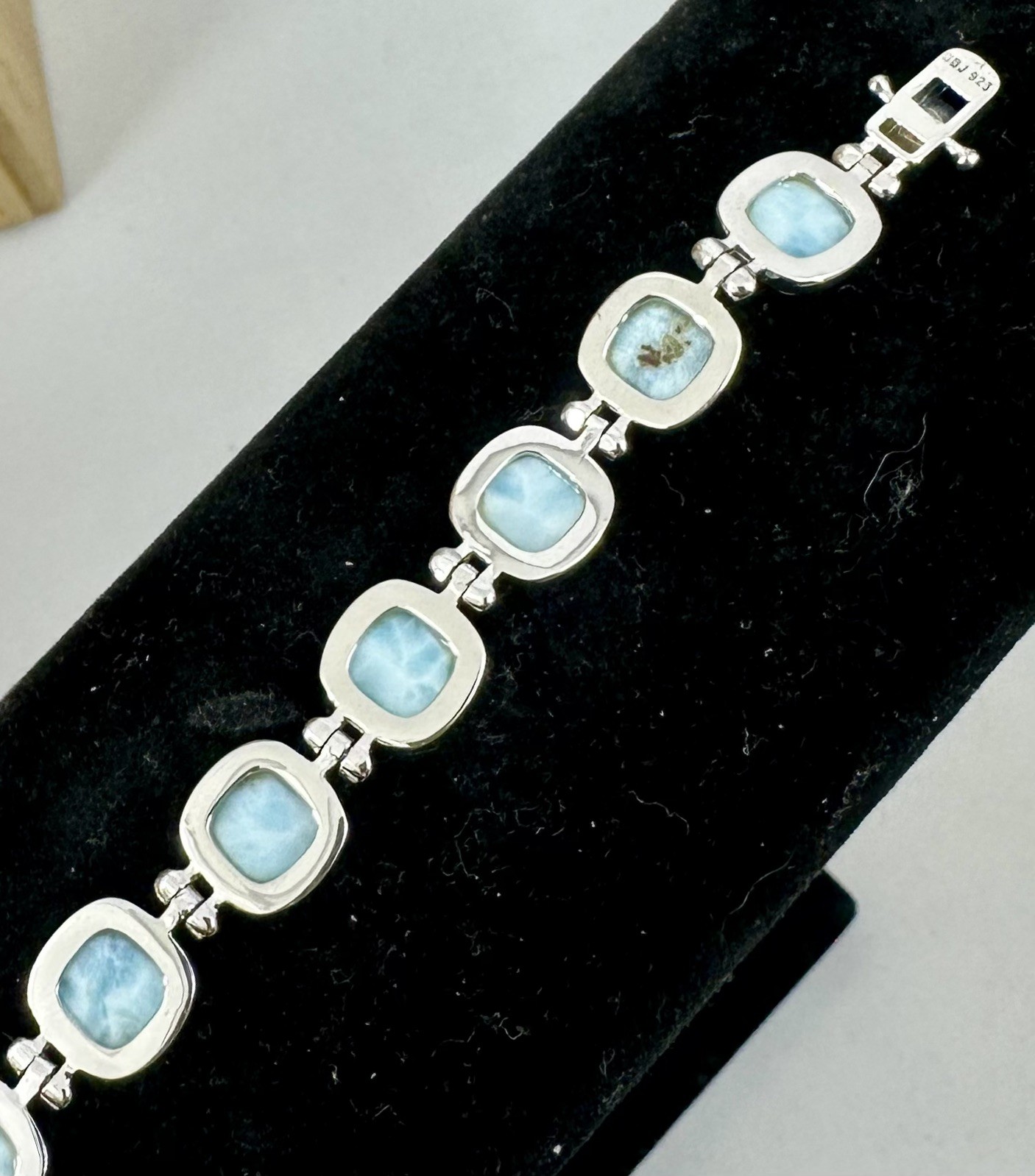 NWT-BBJ Sterling Silver Blue White Pectolite Larimar Ring Matching Bracelet Set