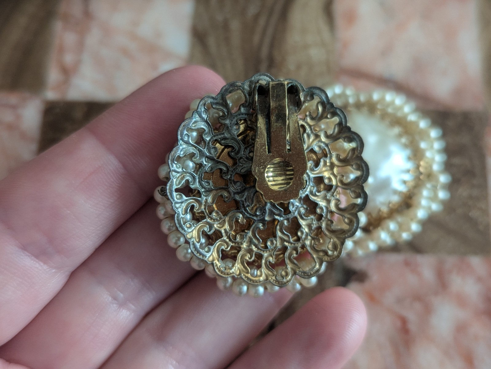 Miriam Haskell Large Pearl Ornate Cluster Statement Art Earrings Vtg Jewelry