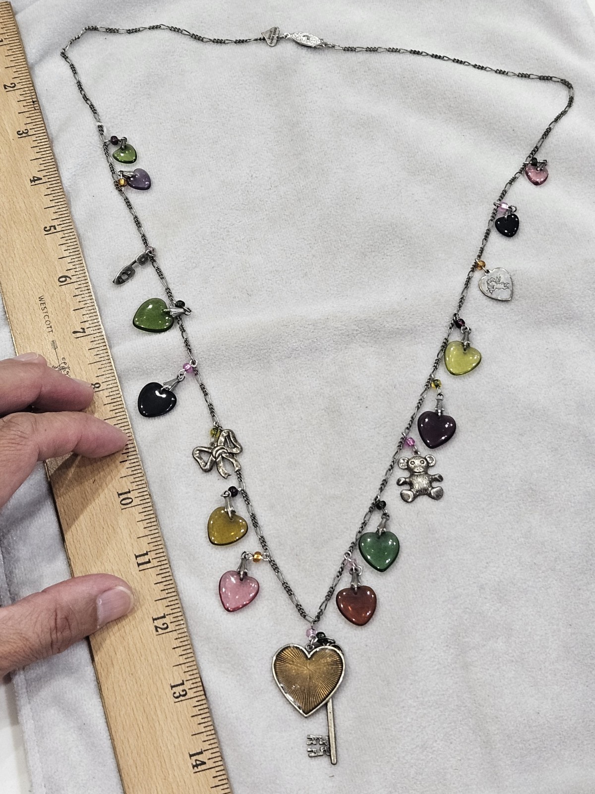 Vintage Glass Works Studio Glass & Silver Charms in Multi Colors Hearts Necklace
