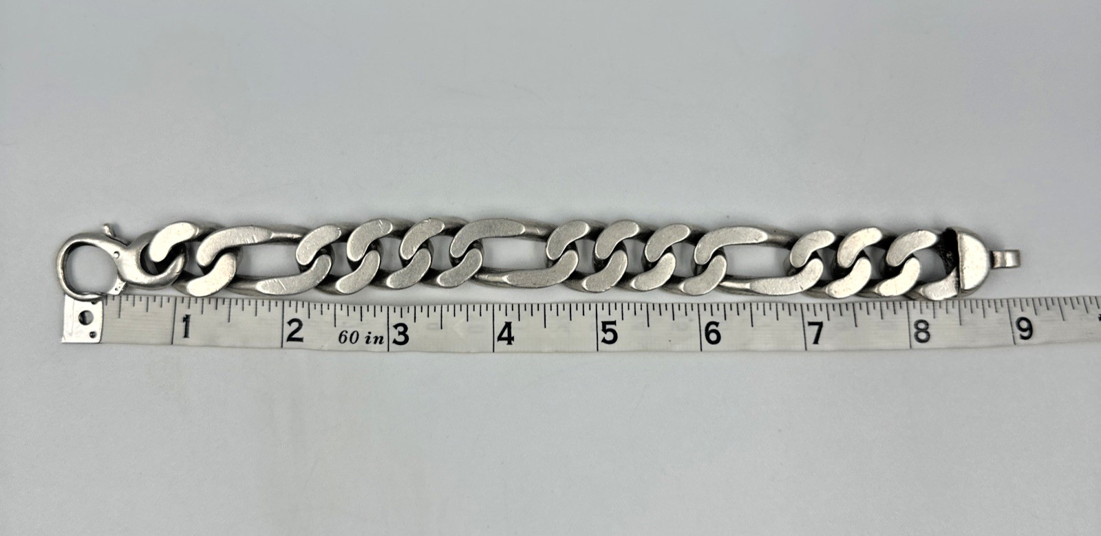 Extraordinary Huge 128g Sterling Silver Figaro Chain Bracelet 16mm 9” Mens Vtg