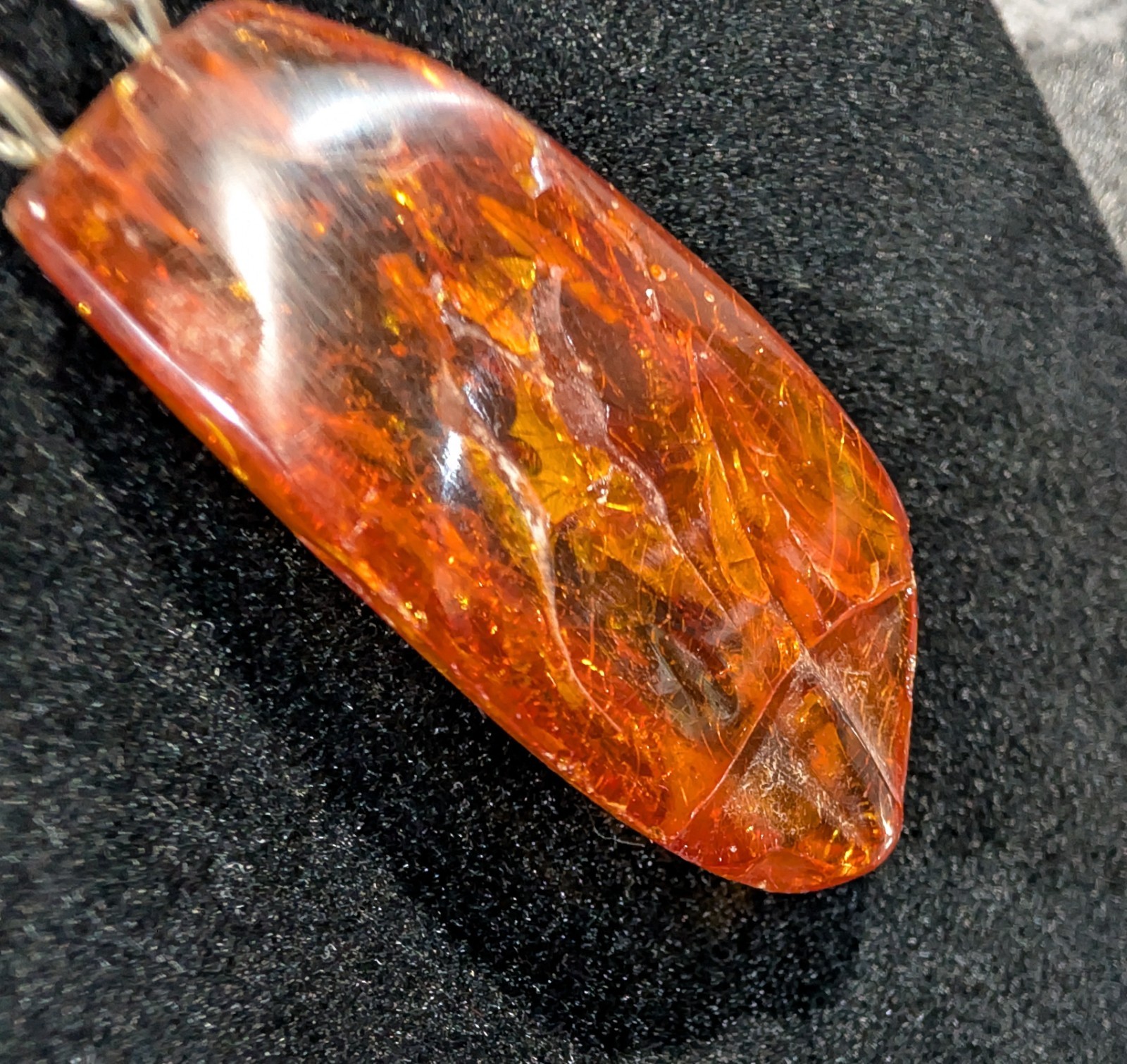 Vintage, Silver Tone, Link Chain, Baltic Amber, Resin Pendant Necklace