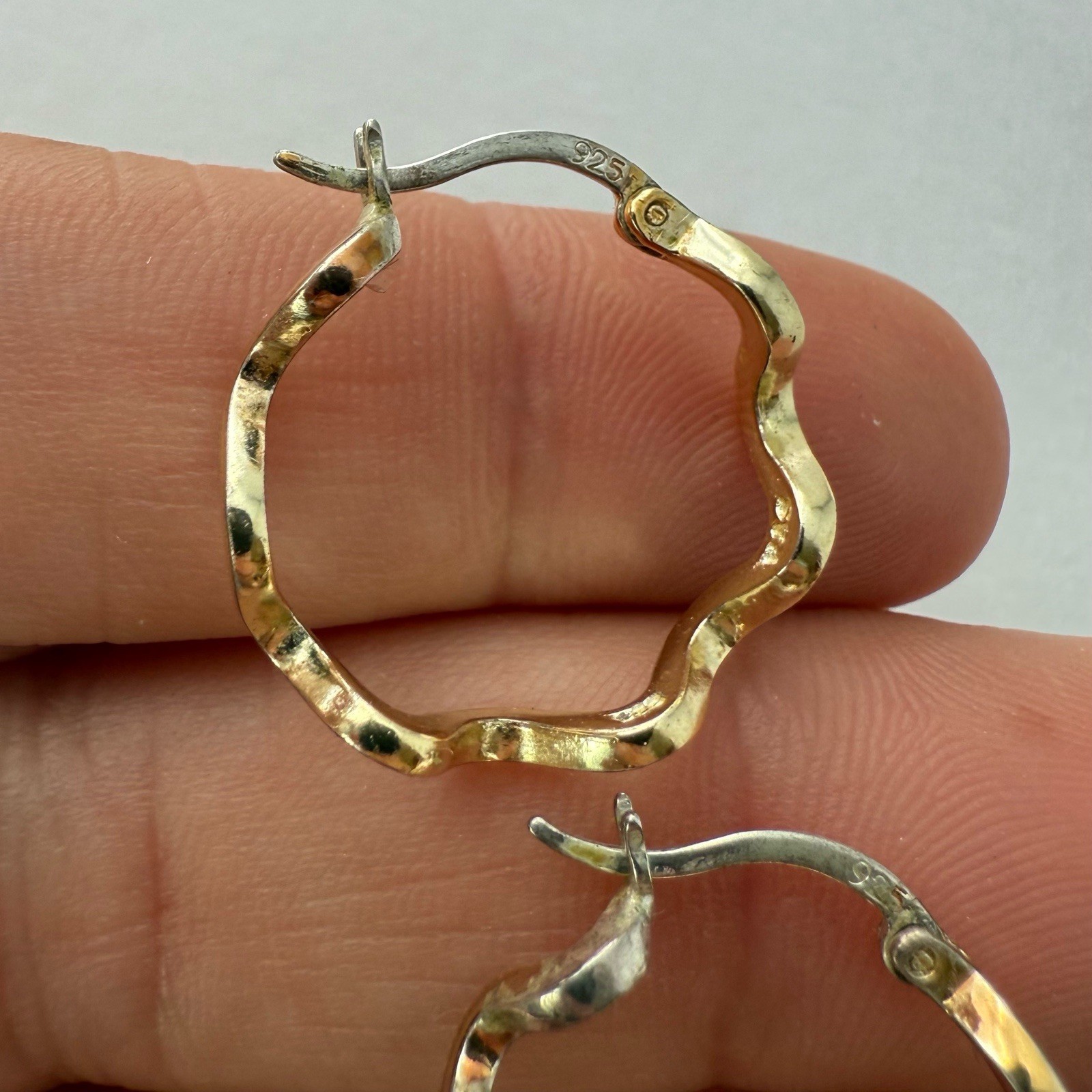 Sterling Silver 925 Gold Wash Wavy Ripple Small Hoop Earrings