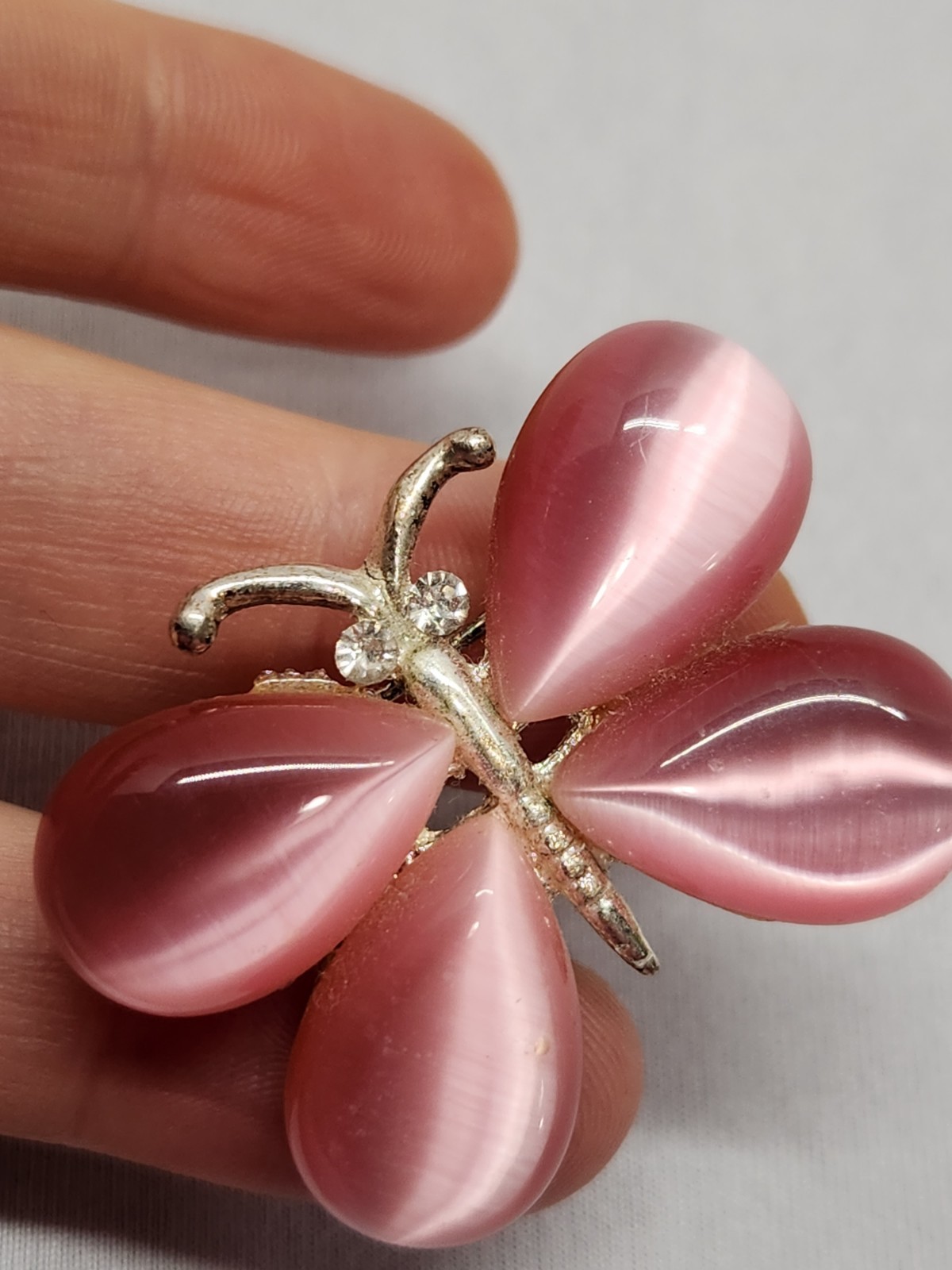 Vintage Pink Stone Butterfly Brooch Pin Adorable