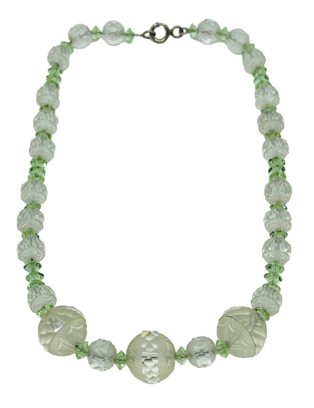 Antique Art Deco Circa 1920 Graduated Faceted Cut Czech Glass Bead Necklace 15”