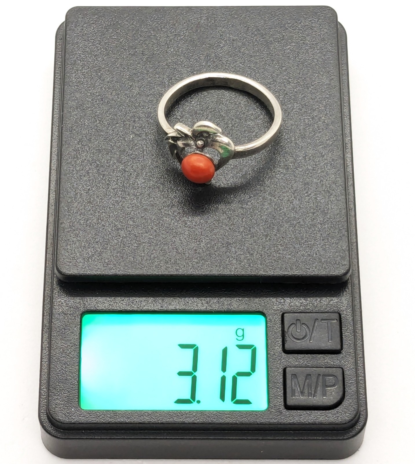 Vintage Rare Soviet RING Silver 925 with Chic Natural Coral-size:9.5US(19.5mm)#1