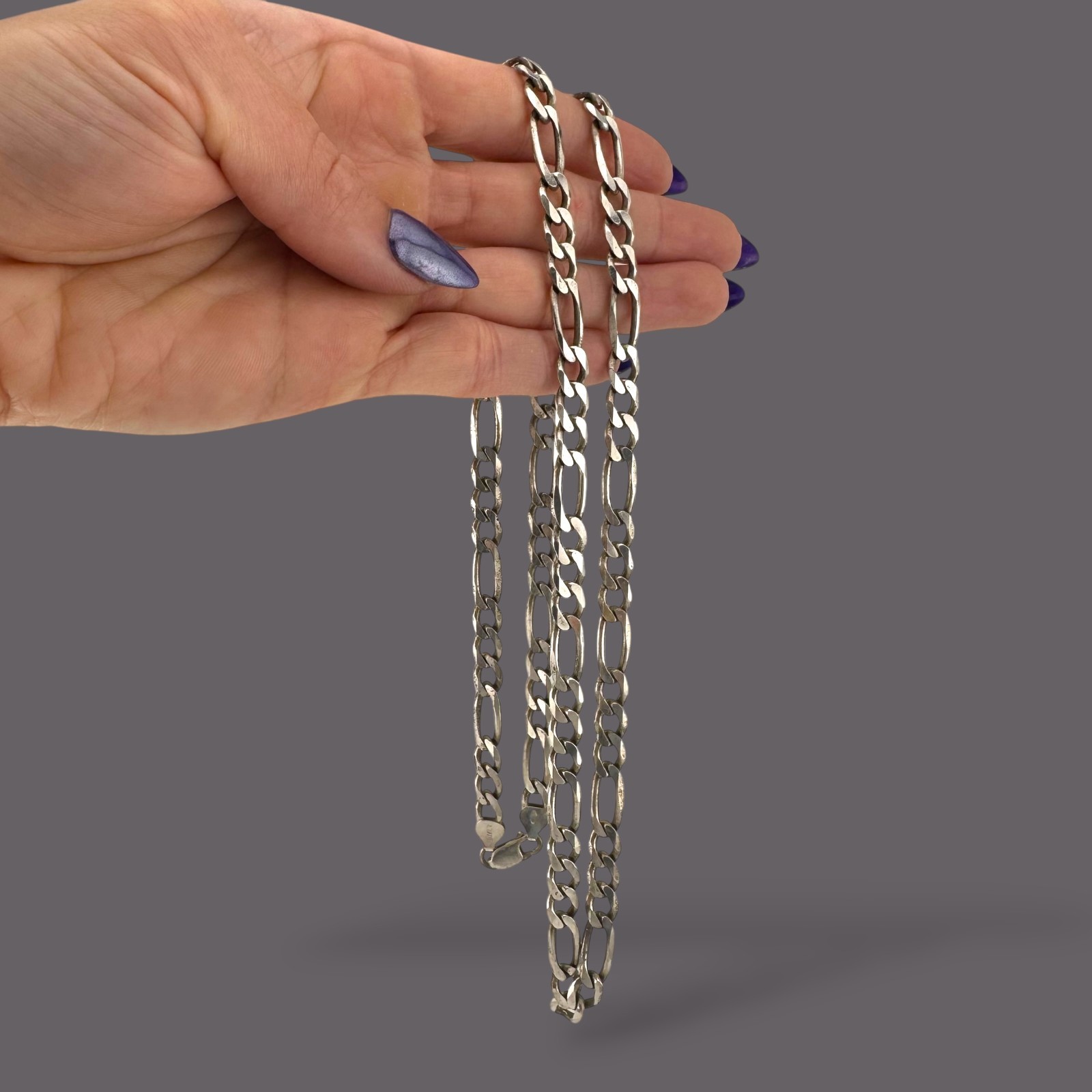 Vintage Sterling Silver Figaro Chain Necklace 30″ 7mm 48.4g