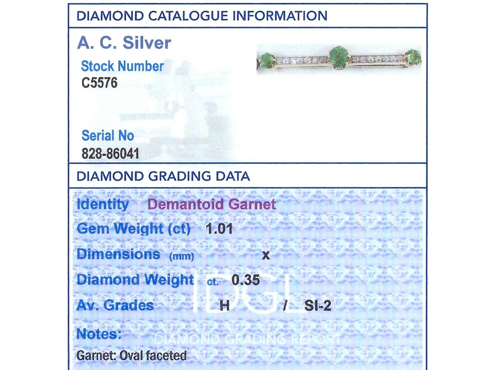 1.01ct Demantoid Garnet and 0.35ct Diamond 14ct Rose Gold Bar Brooch – Antique