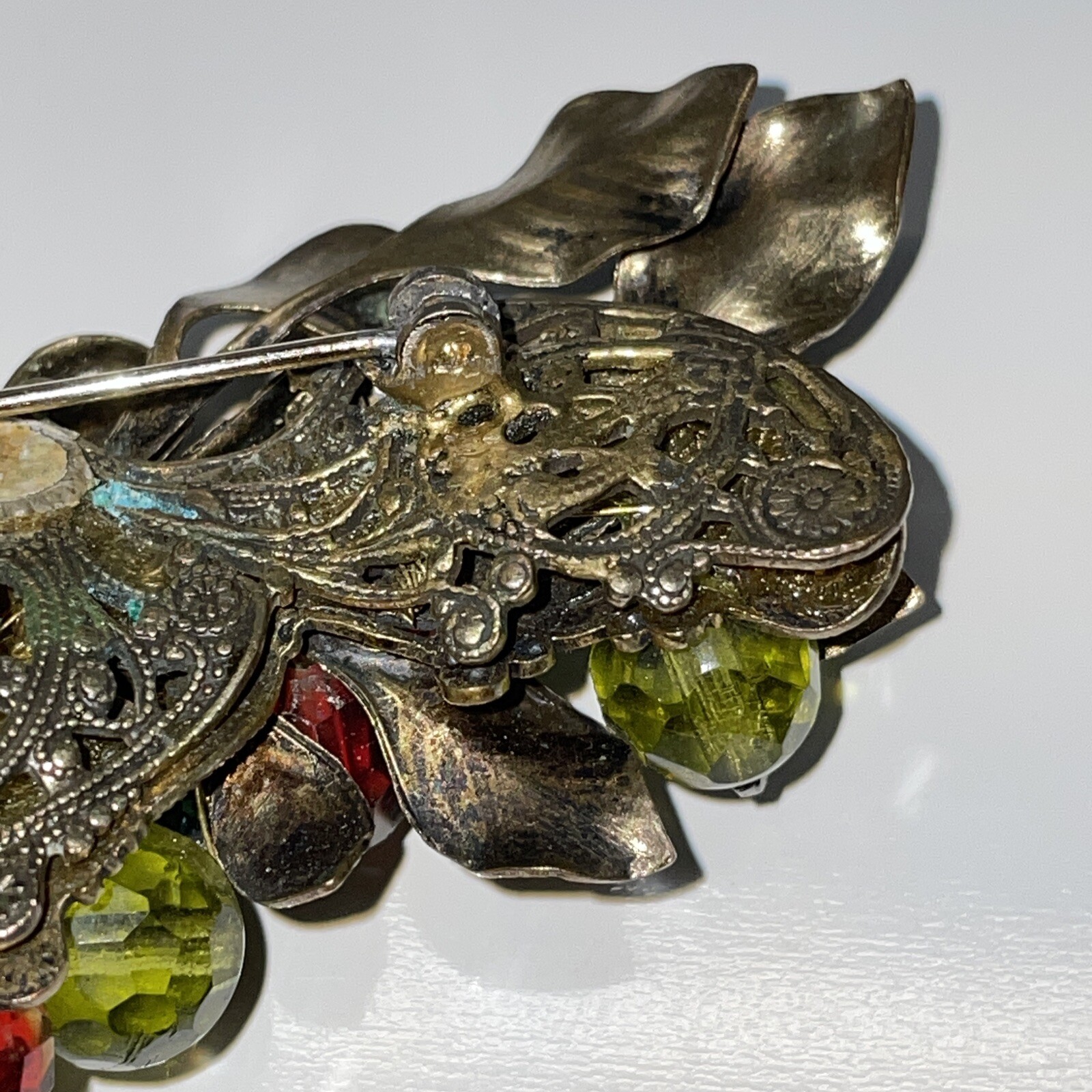 Rare Vintage Miriam Haskell Brooch Pin Gold Tone Faux Pearl Filigree Glows READ