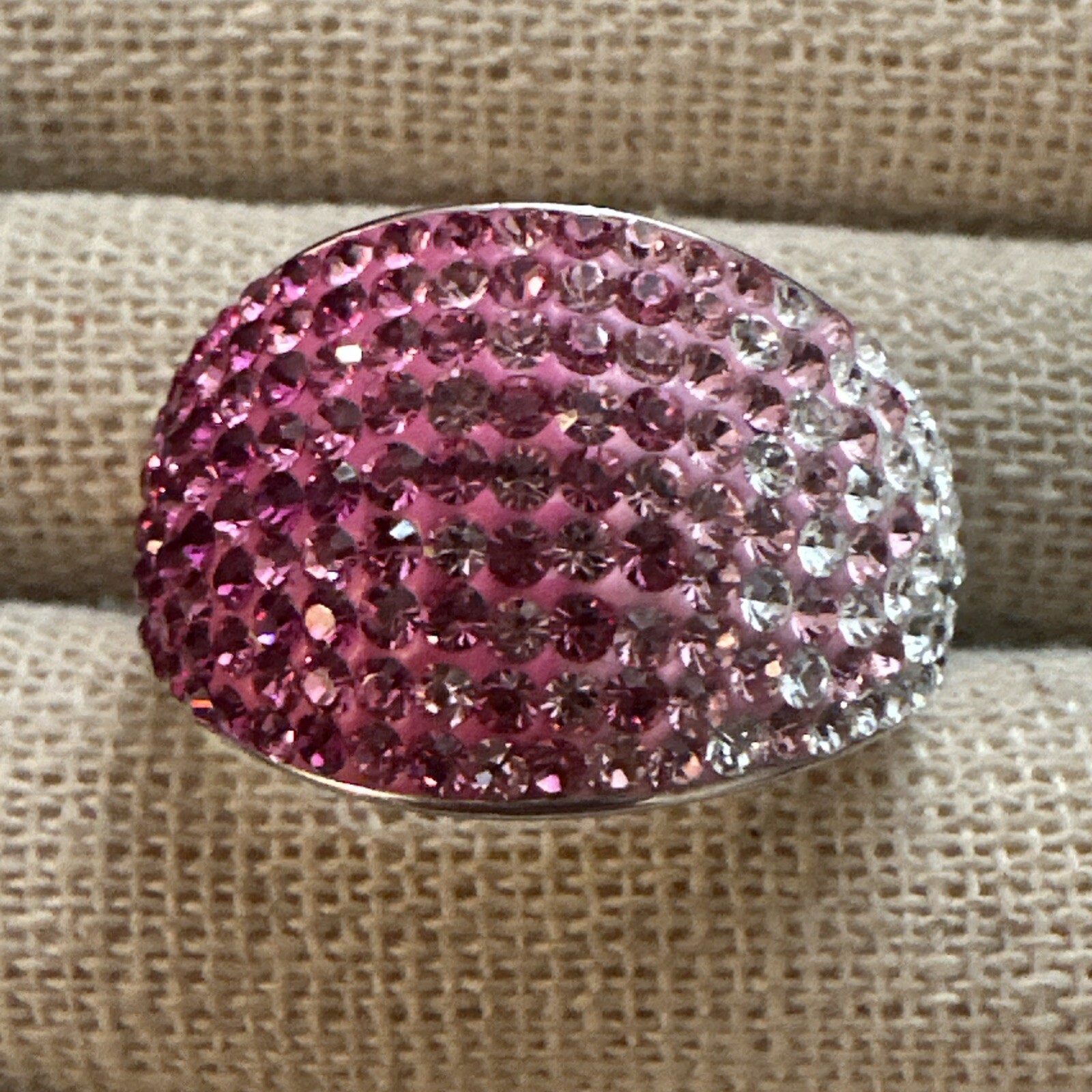 VINTAGE STERLING SLVER PINK CRYSTAL WAROVSKI OMBRE DOME RING