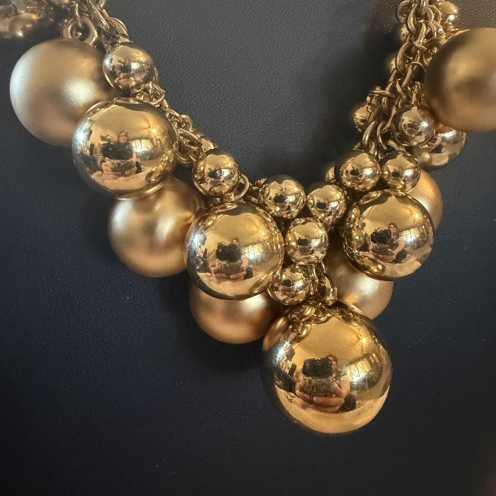 VTG Chunky Gold Tone Statement Cluster Necklace Jewelry 16-18”