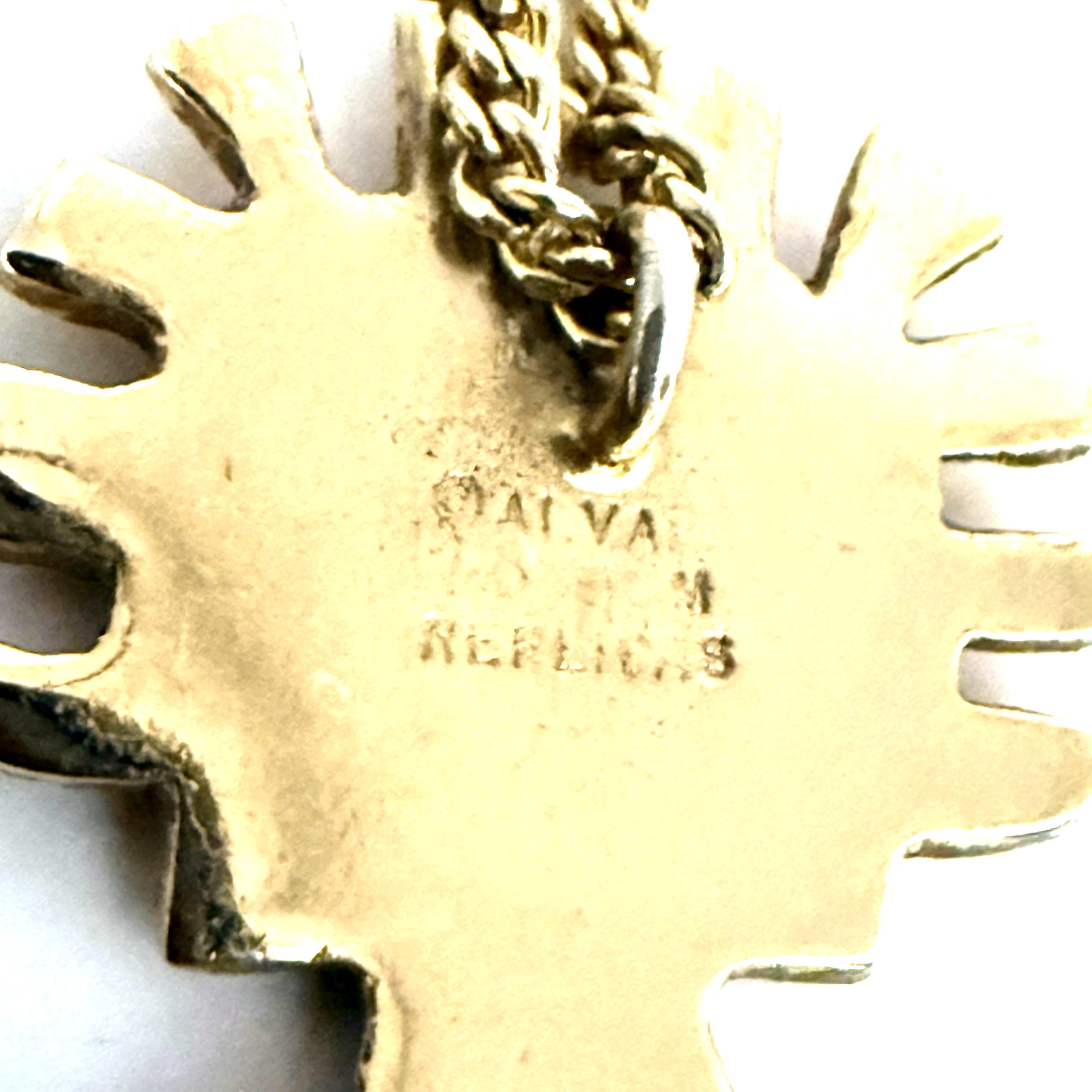 Vintage ALVA MUSEUM REPLICAS Maya ‘Man of the Sun’ Gold Tone Pendant Necklace