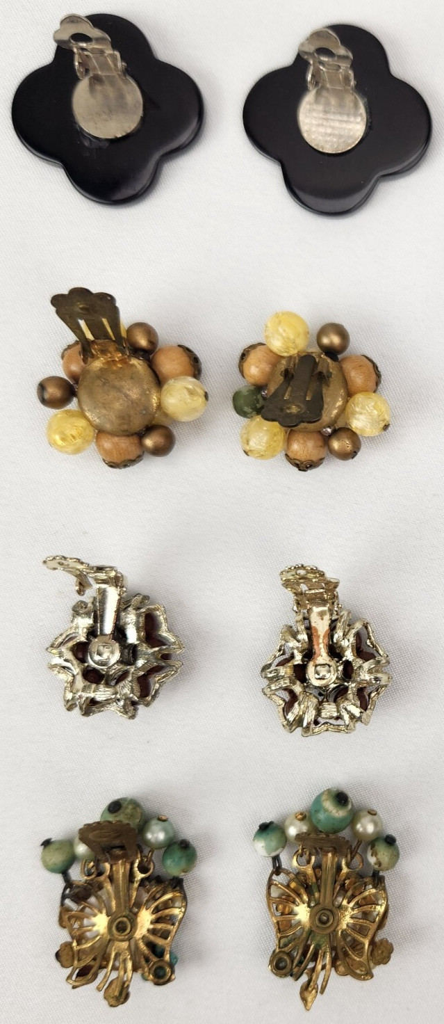 VTG Clip-On Earrings Lot of 4 Beaded Beauty Retro Fashion 1950s-1980s