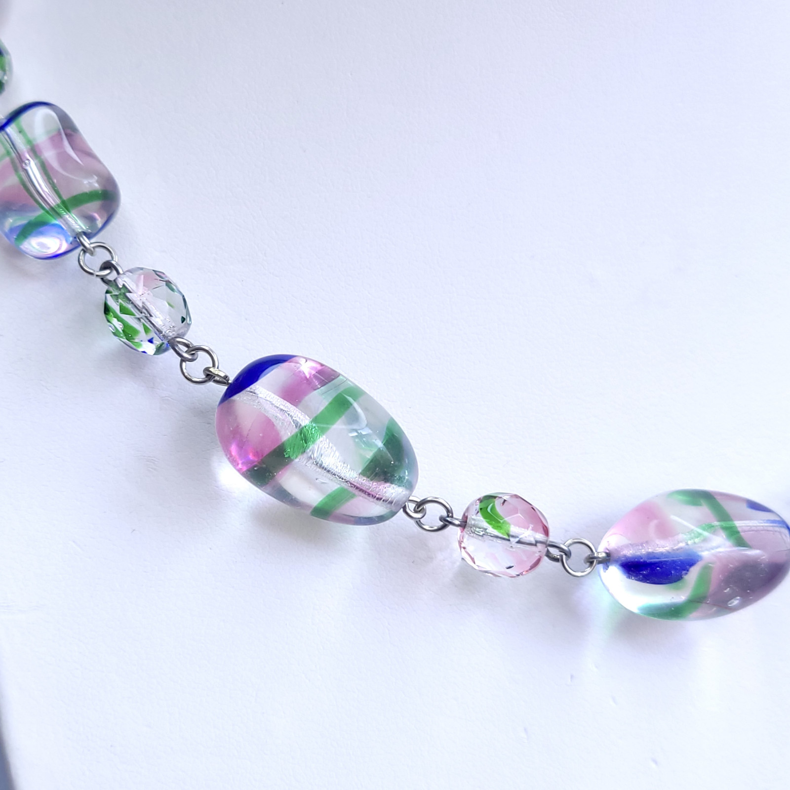 Iris Glass Necklace 24” Multicolor Czech Vintage Beads Women`s Jewelry
