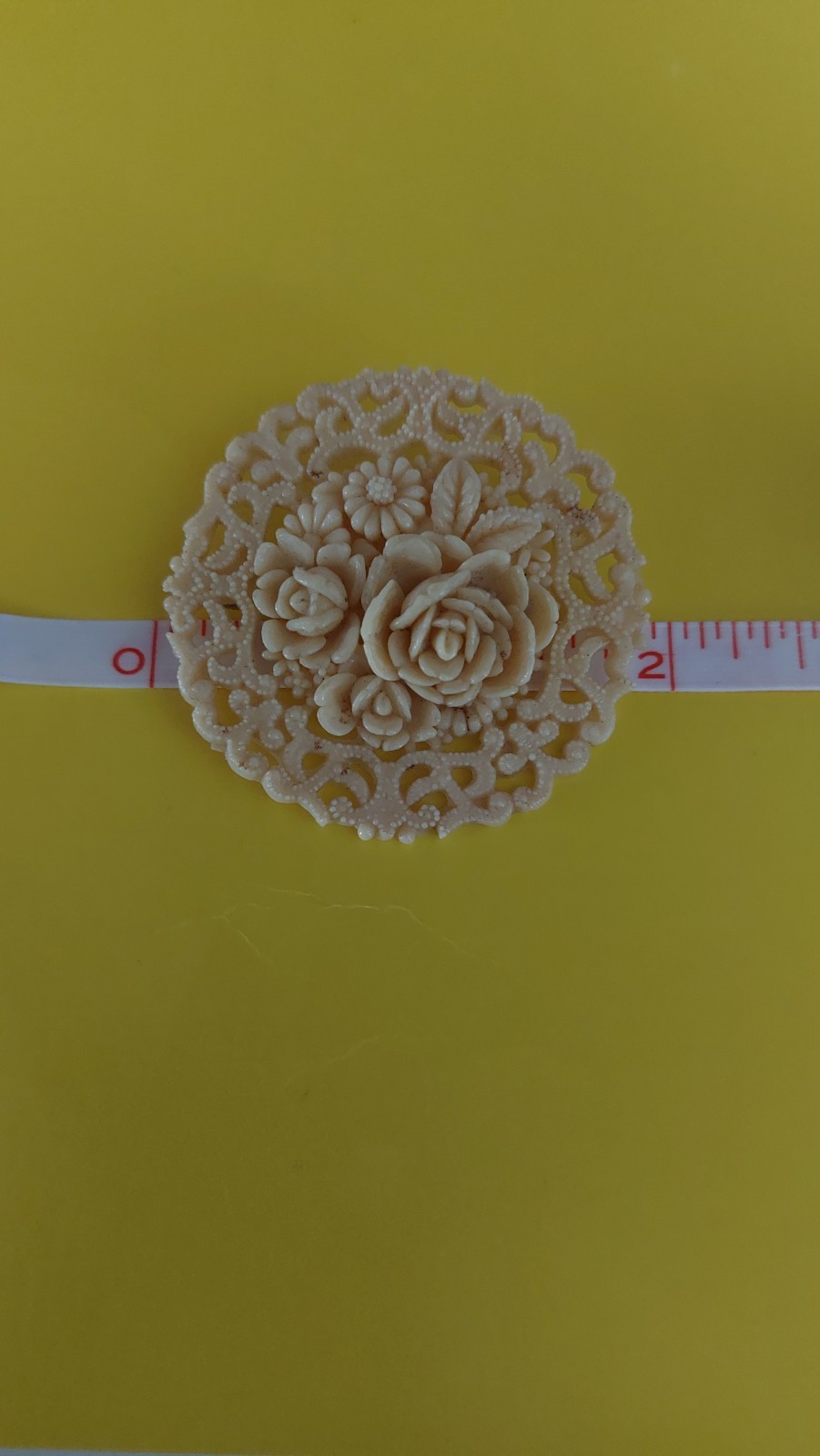 Vintage Japanese Celluloid Ivory Floral Brooch Pin 1930s-1950s Flowers 2in
