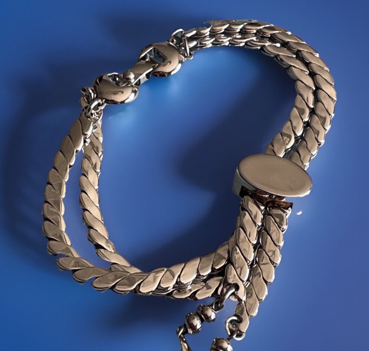 Shining Monet Silver Plated Layered Slide Fringe Snake Bracelet Vintage H19