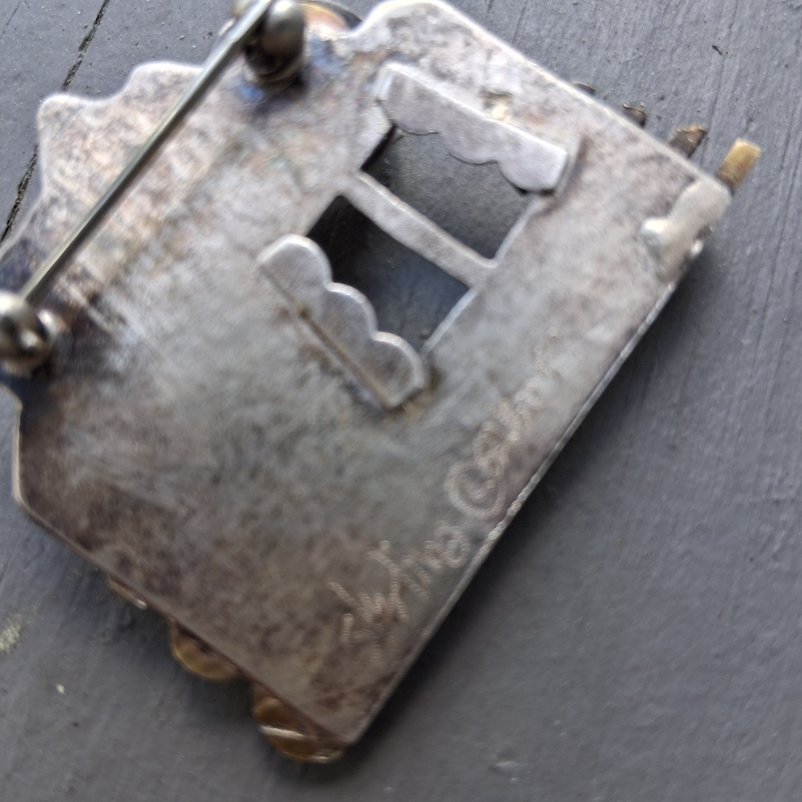 Vintage Sterling Silver Mixed Metals Brooch Pin Signed Dated