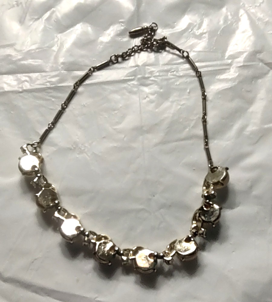 Coro Vintage Mid-Century White Faux Moonstone Cabochon Choker Necklace