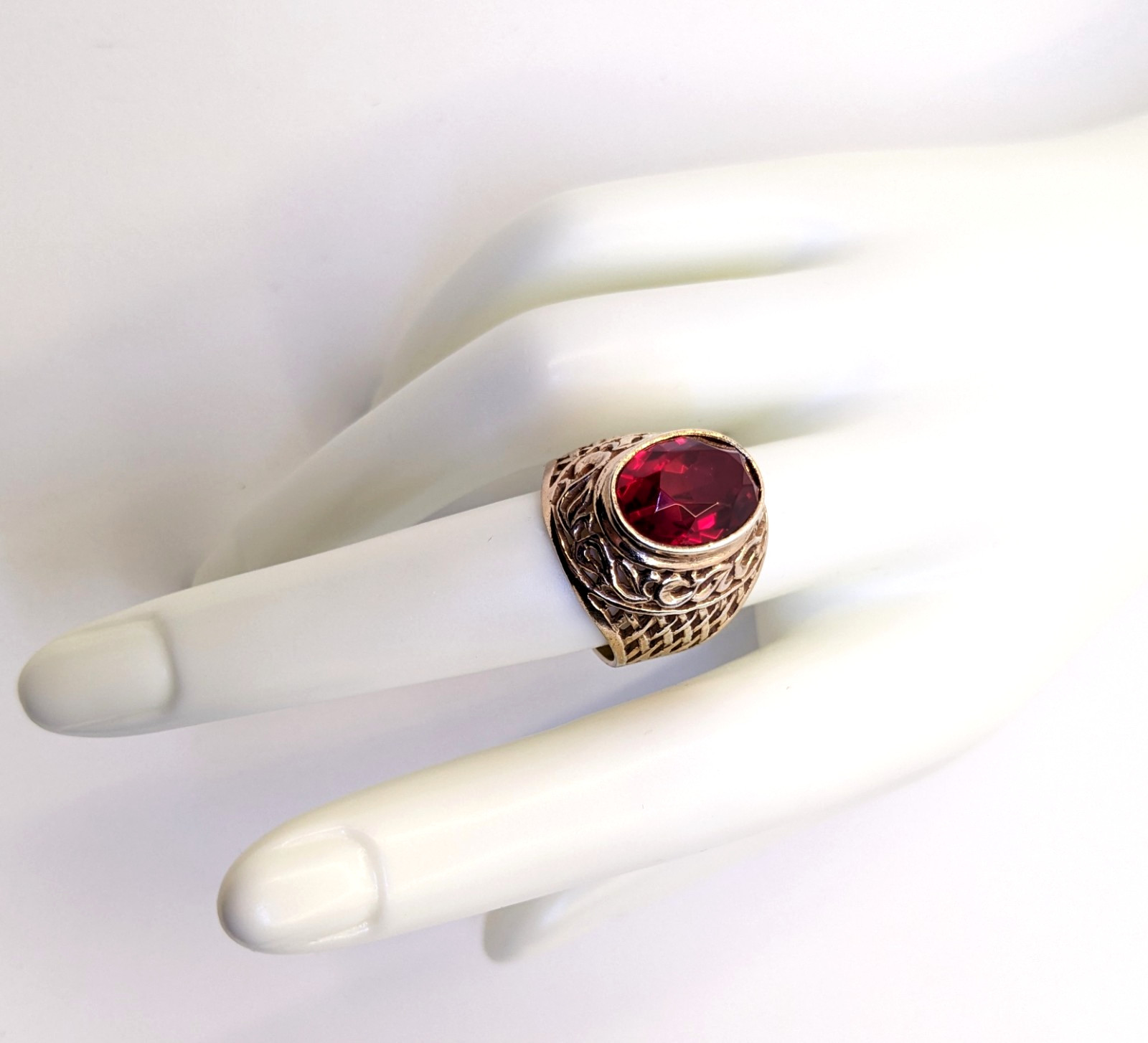 Vintage Soviet RING Silver⭐875 stamp Star USSR with Large Ruby -8US (18.5mm)| #8