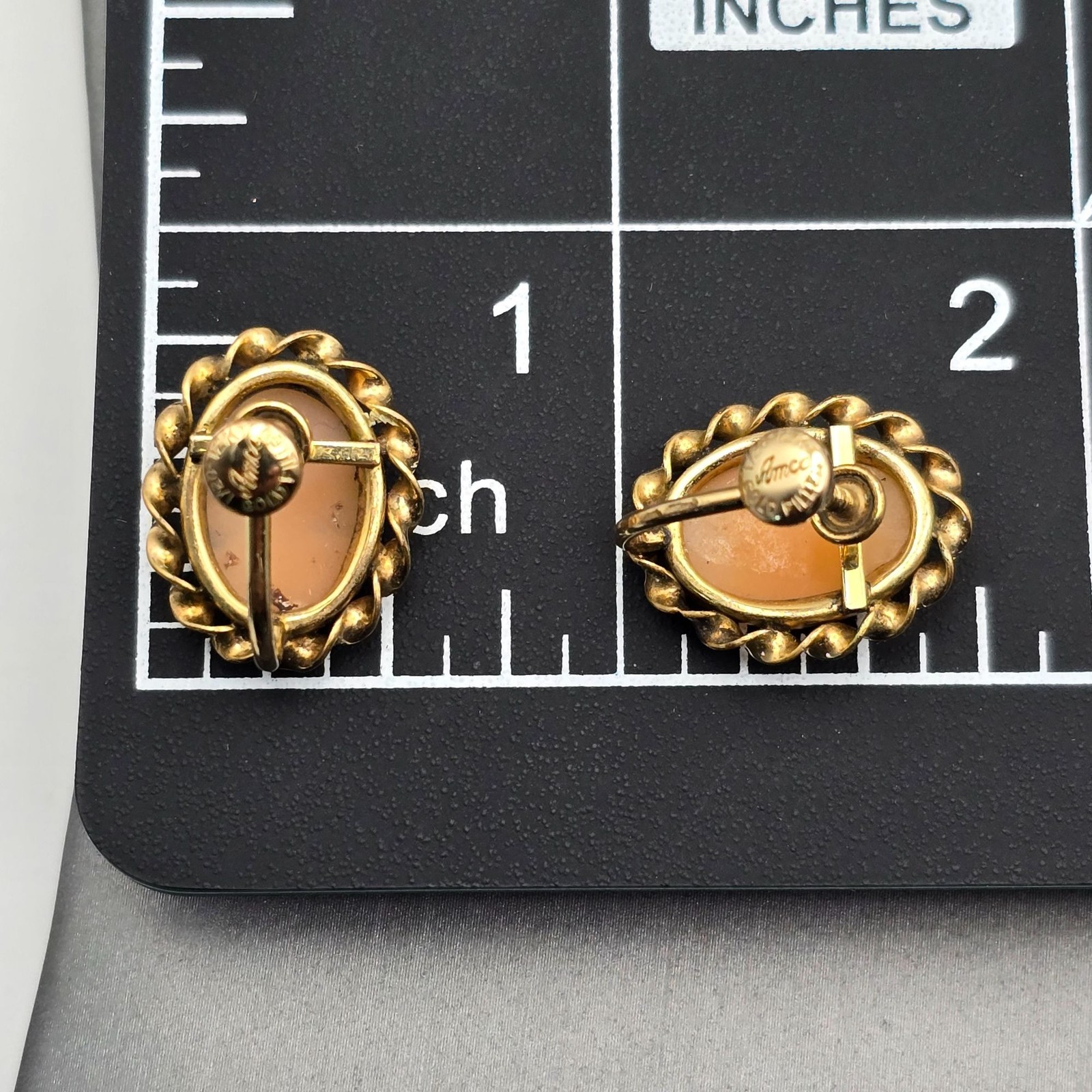 Vintage Cameo Earrings 12K Gold Filled Shell AMCO Mid Century Screw Back