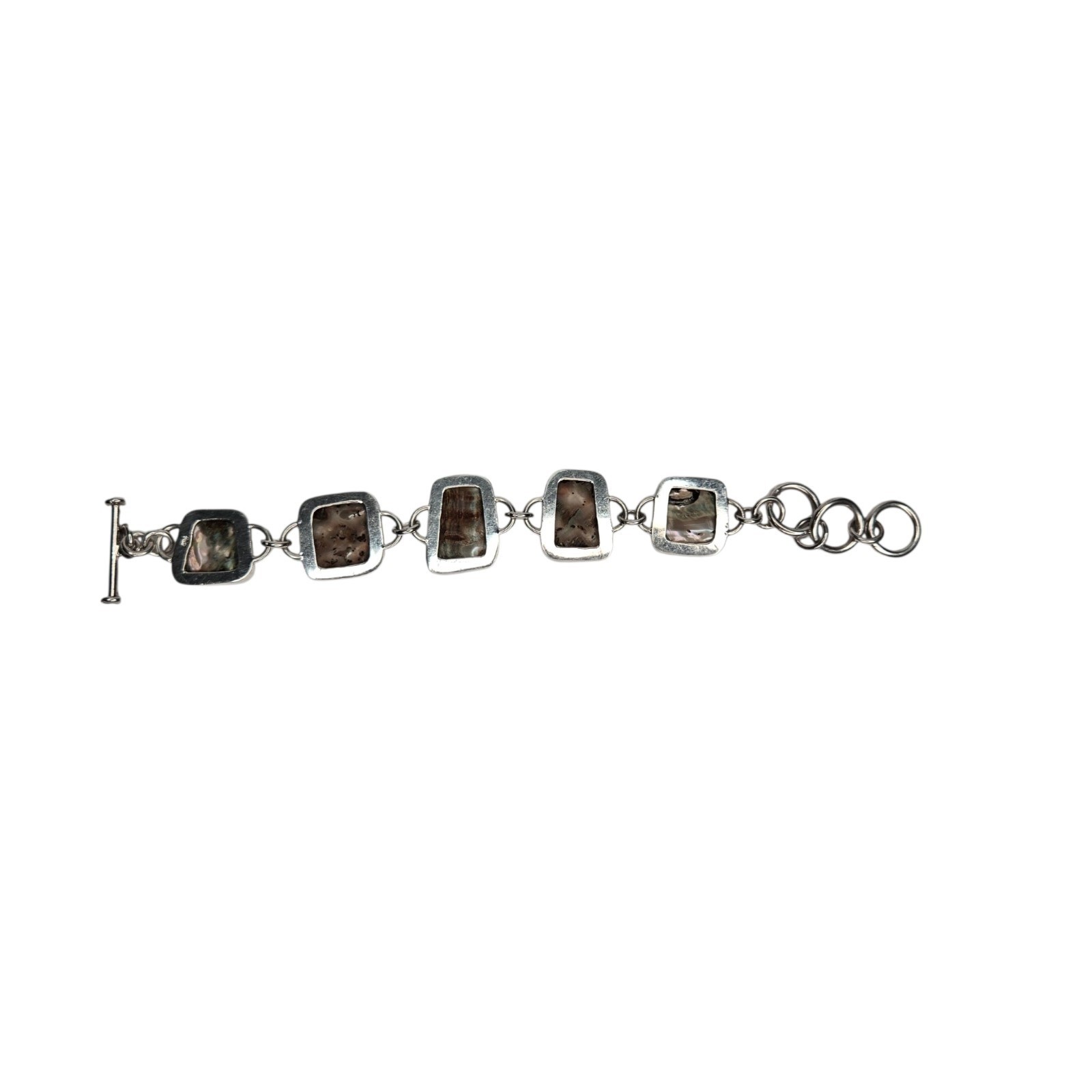 Heavy 925 Sterling Silver Abalone Shell Link Bracelet Artisan Paua Toggle Clasp