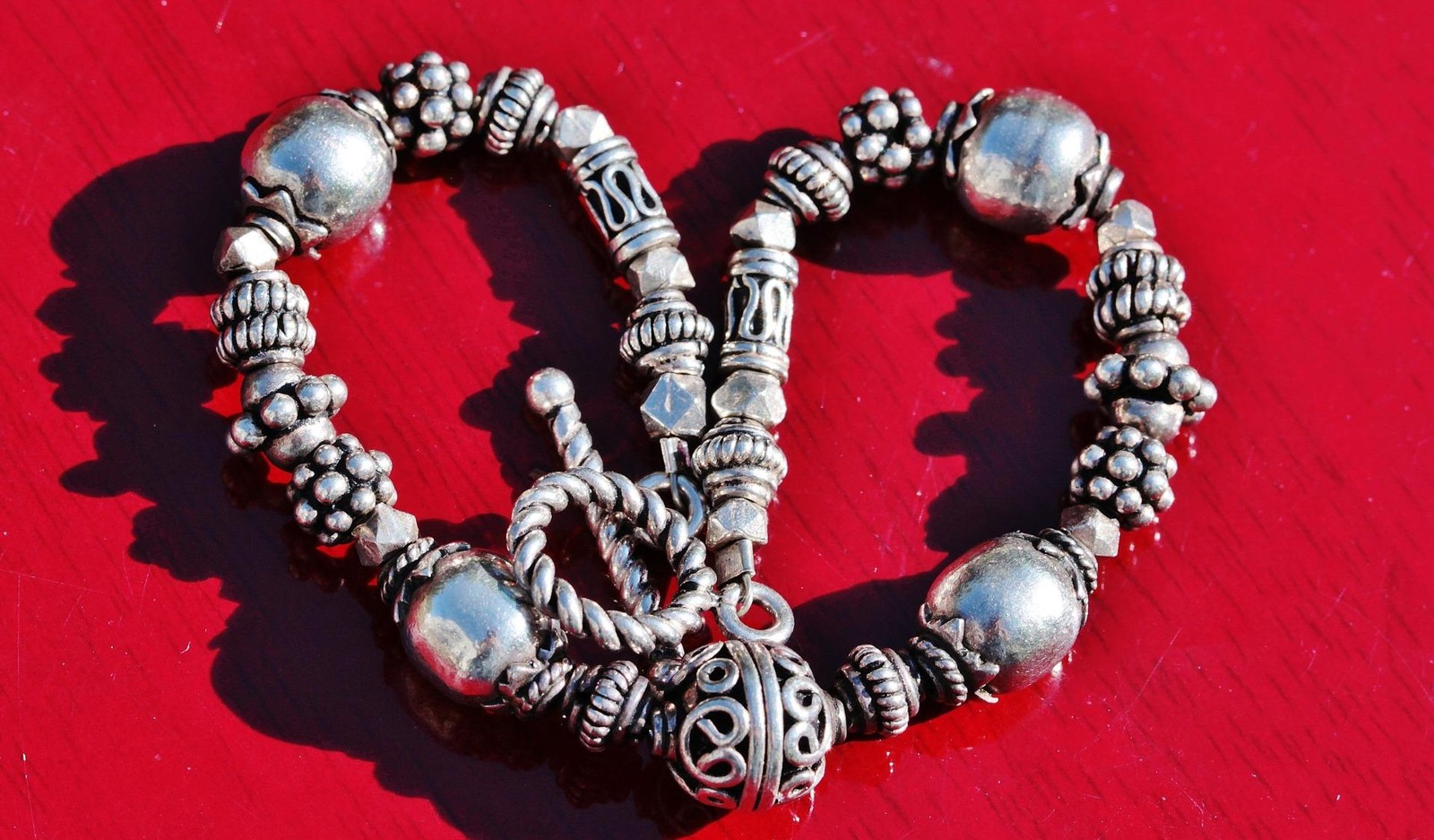 bead bracelet base metal heavy 7.75″ vintage handmade 20.1gr