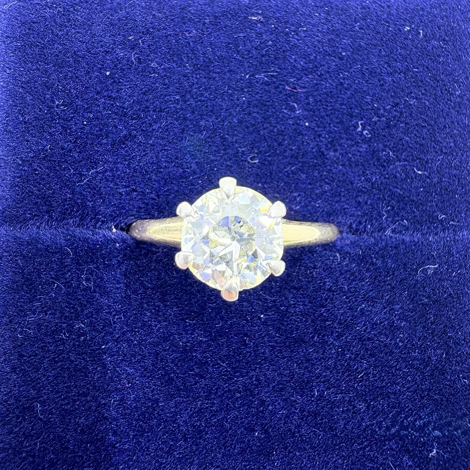 Vintage Old European Cut 14k Yellow Gold Diamond Solitaire Engagement Ring