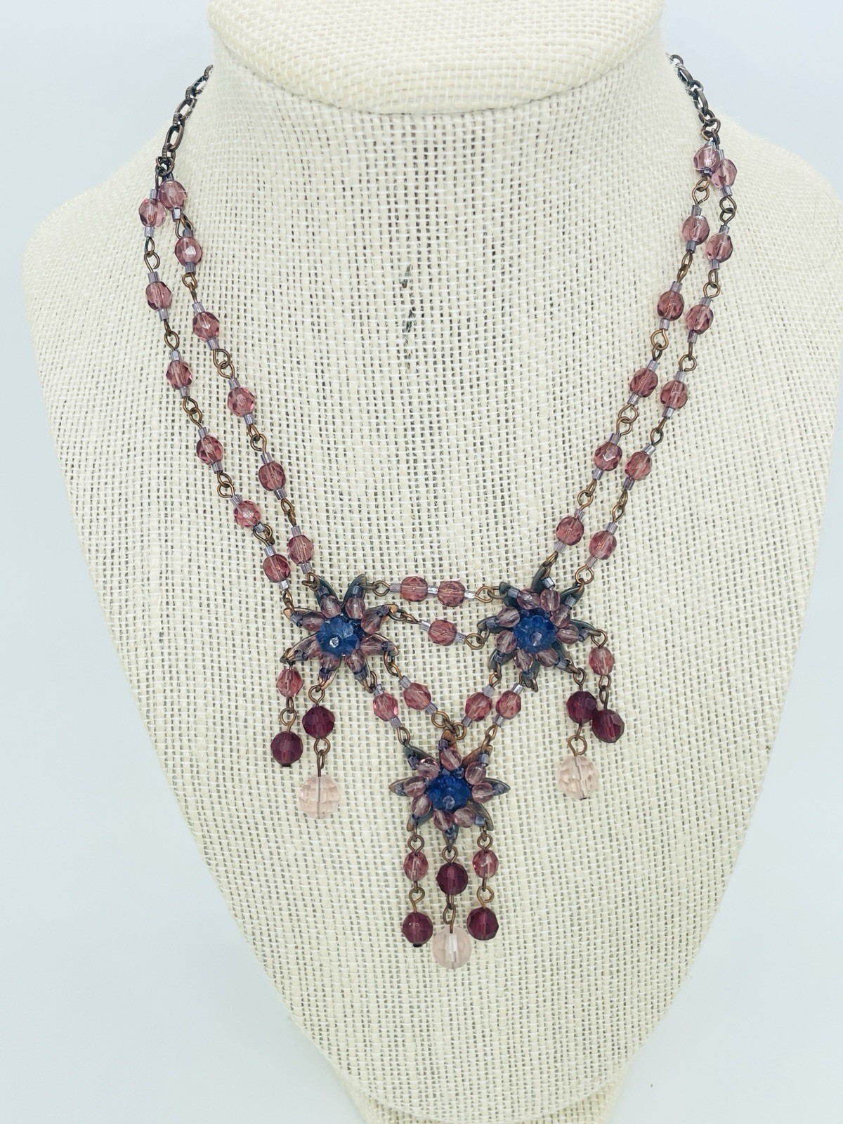 Whimsigoth Crystal Starburst Bib Necklace Purple Glass Drop Statement 18″