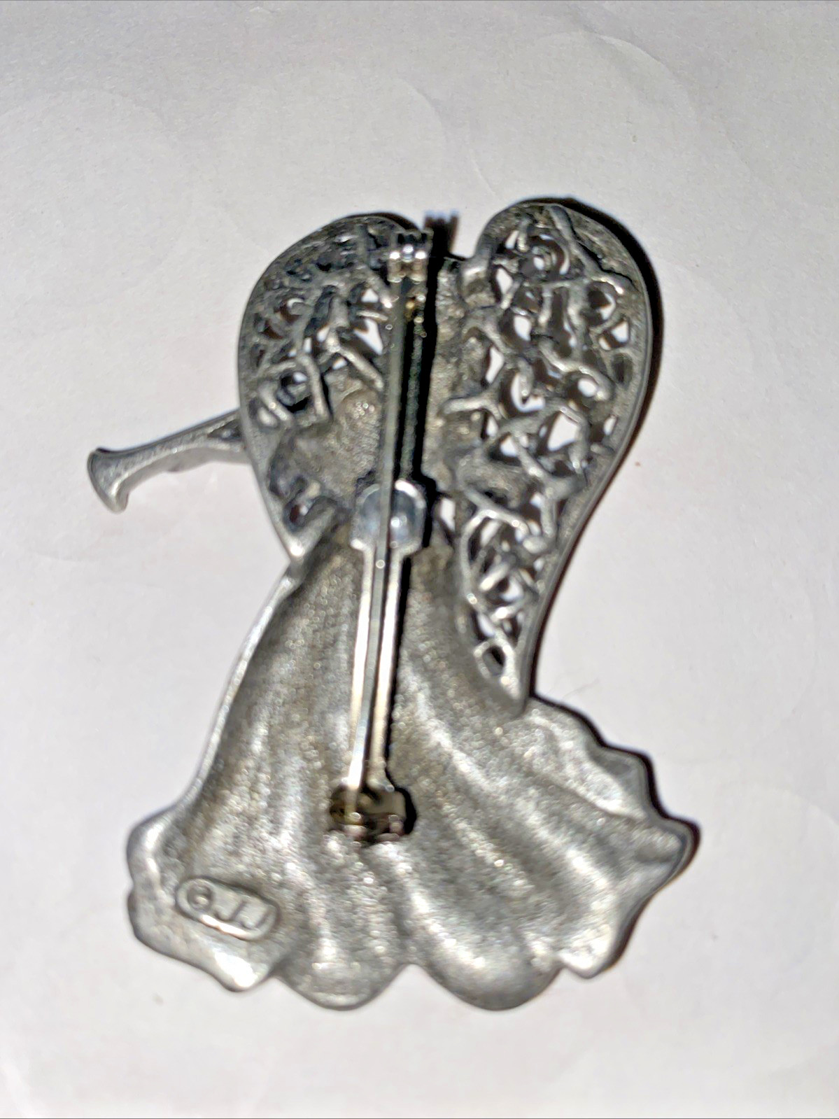 JJ Jonette Pewter Angel Brooch Pin Rhinestone Jewelry Vintage, Christmas
