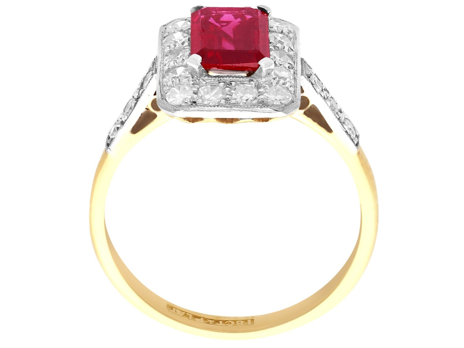 Antique Synthetic Ruby and 0.78 Ct Diamond, 18k Yellow Gold Dress Ring