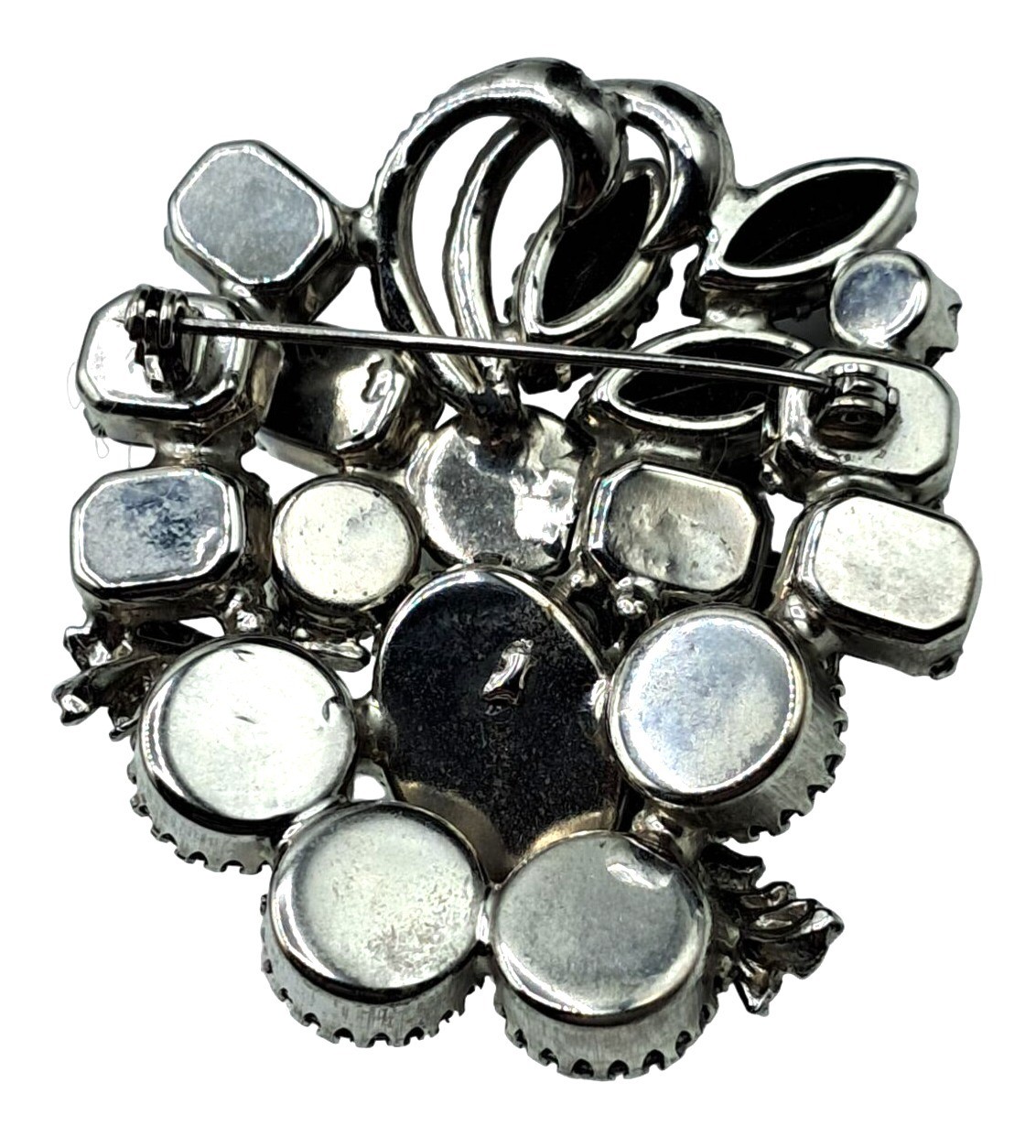 Vintage Rhinestone Brooch Earrings Set Black Clear Rhinestones Jewelry