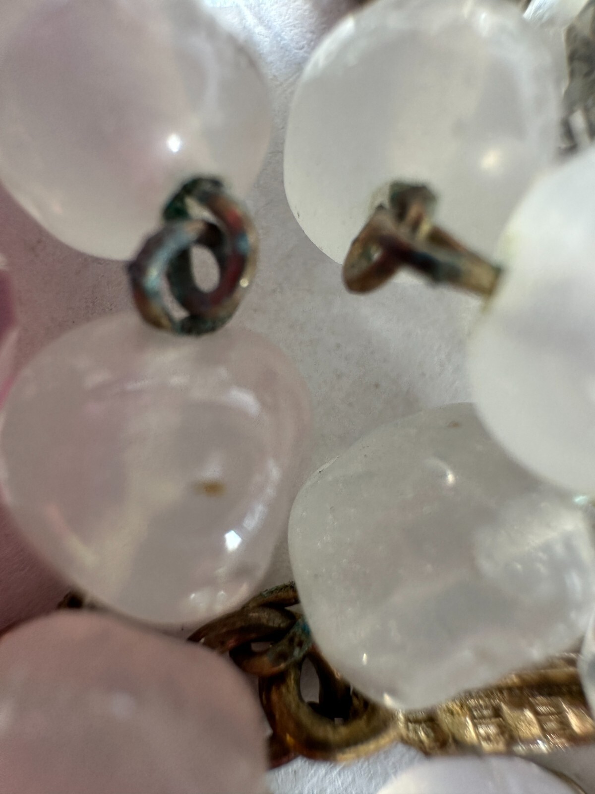 Vintage Necklace Glass Bead Station Bar Link Clear Milky Heavy Some Wear