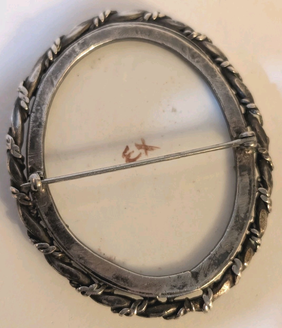 Antique Portrait Brooch – Romantic Lady Under Glass, Likely Silver Frame