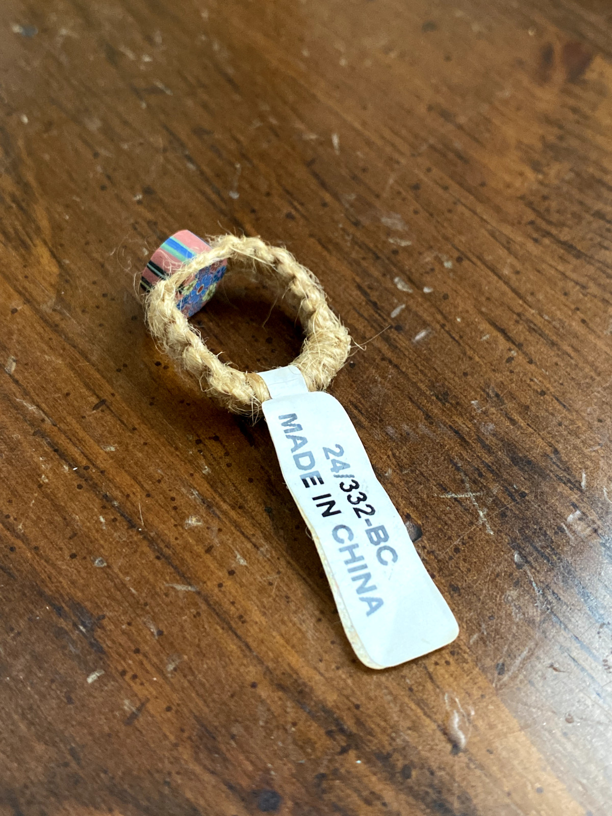 Vintage 1990s NEW Hemp Twine Psychedelic Hippy Floral Polymer Clay Ring