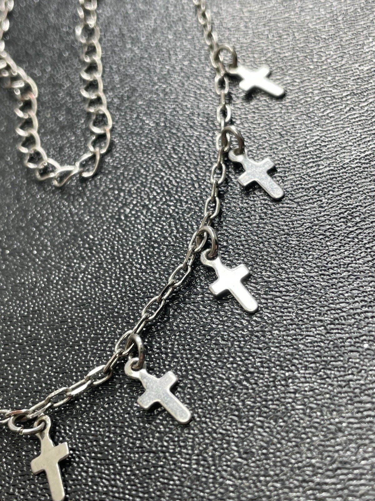 Vintage 15-17” Cross Charm Silver Tone Chain Necklace