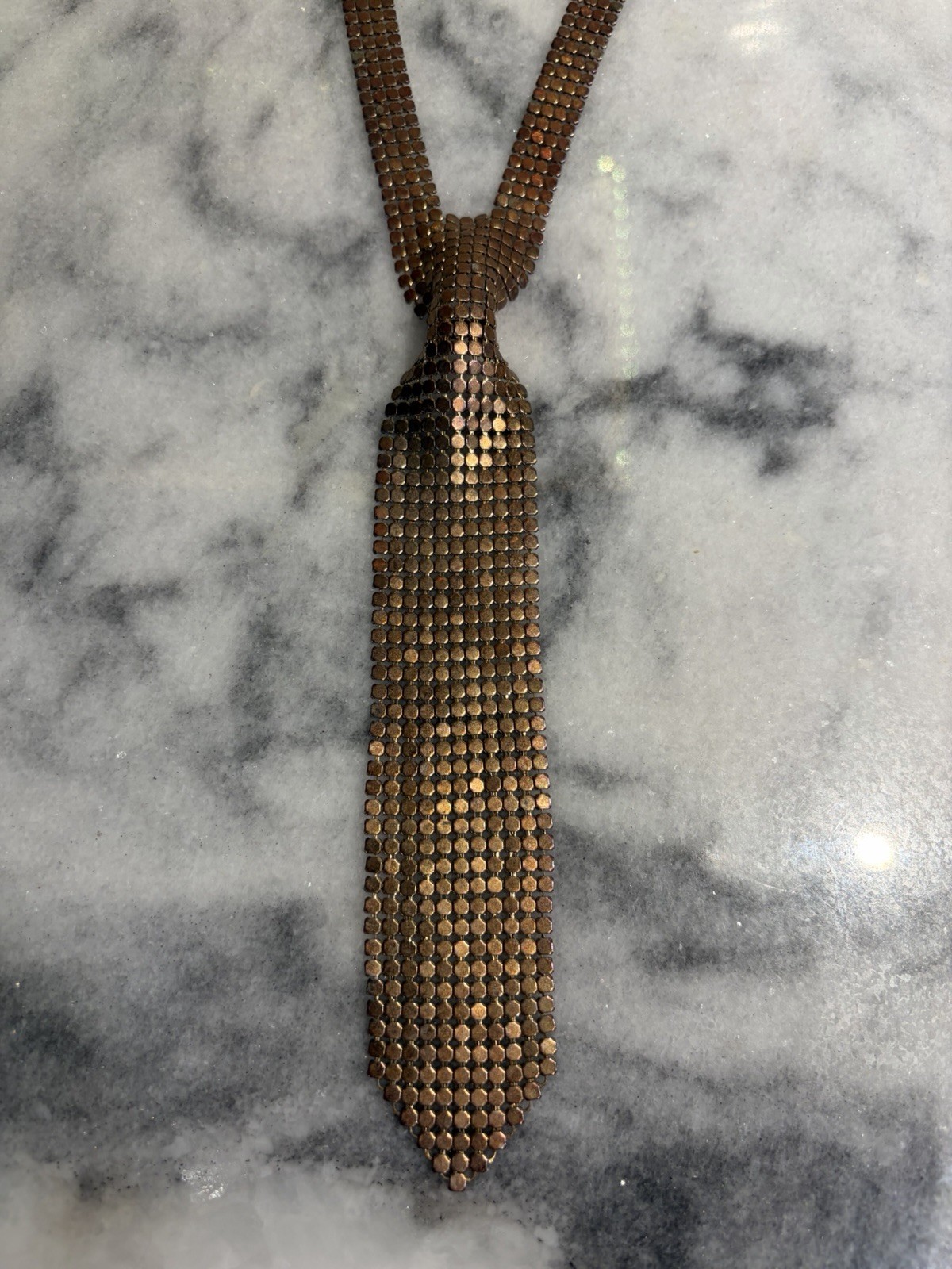 Vtg 70s Chain Mail Mesh Tie Necklace, Whiting Davis?