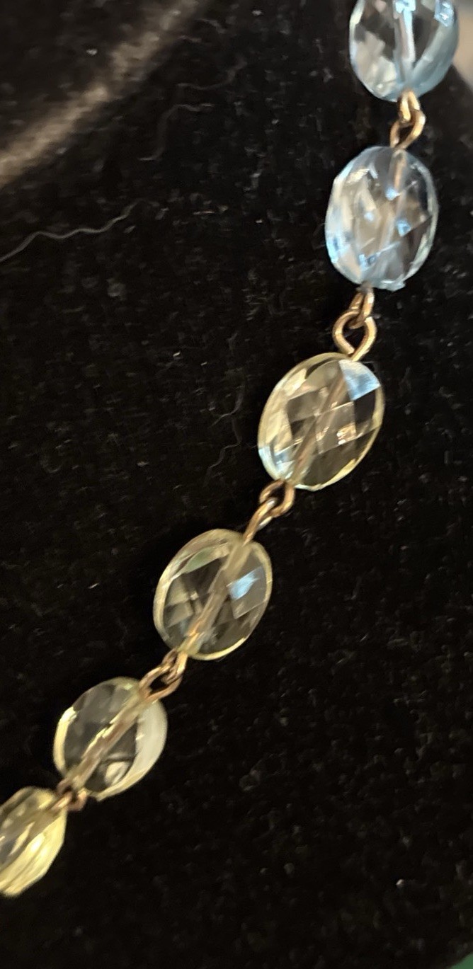 Edwardian Revival Gold Tone Necklace Ice Blue Faceted Teardrop Crystals Dangle