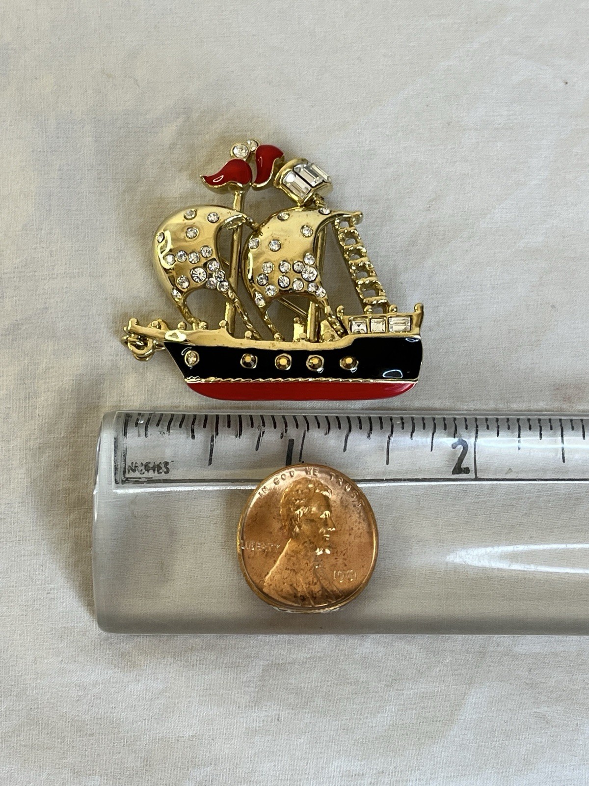 Vintage Clipper Ship Brooch by St John Enamel and Rhinestones Nautical Style