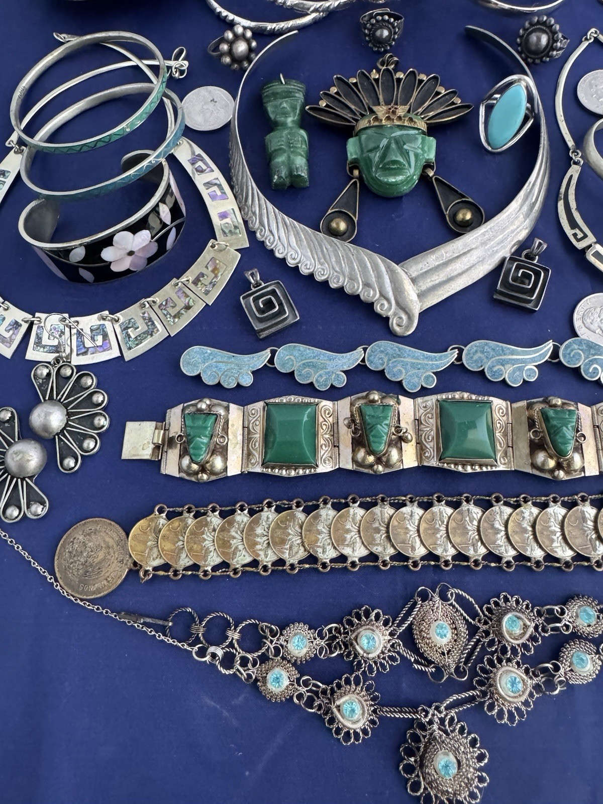 Vintage Jewelry Lot Mexico Alpaca Boho Ethnic Tribal Runway 30 Pc Bracelet Nlace