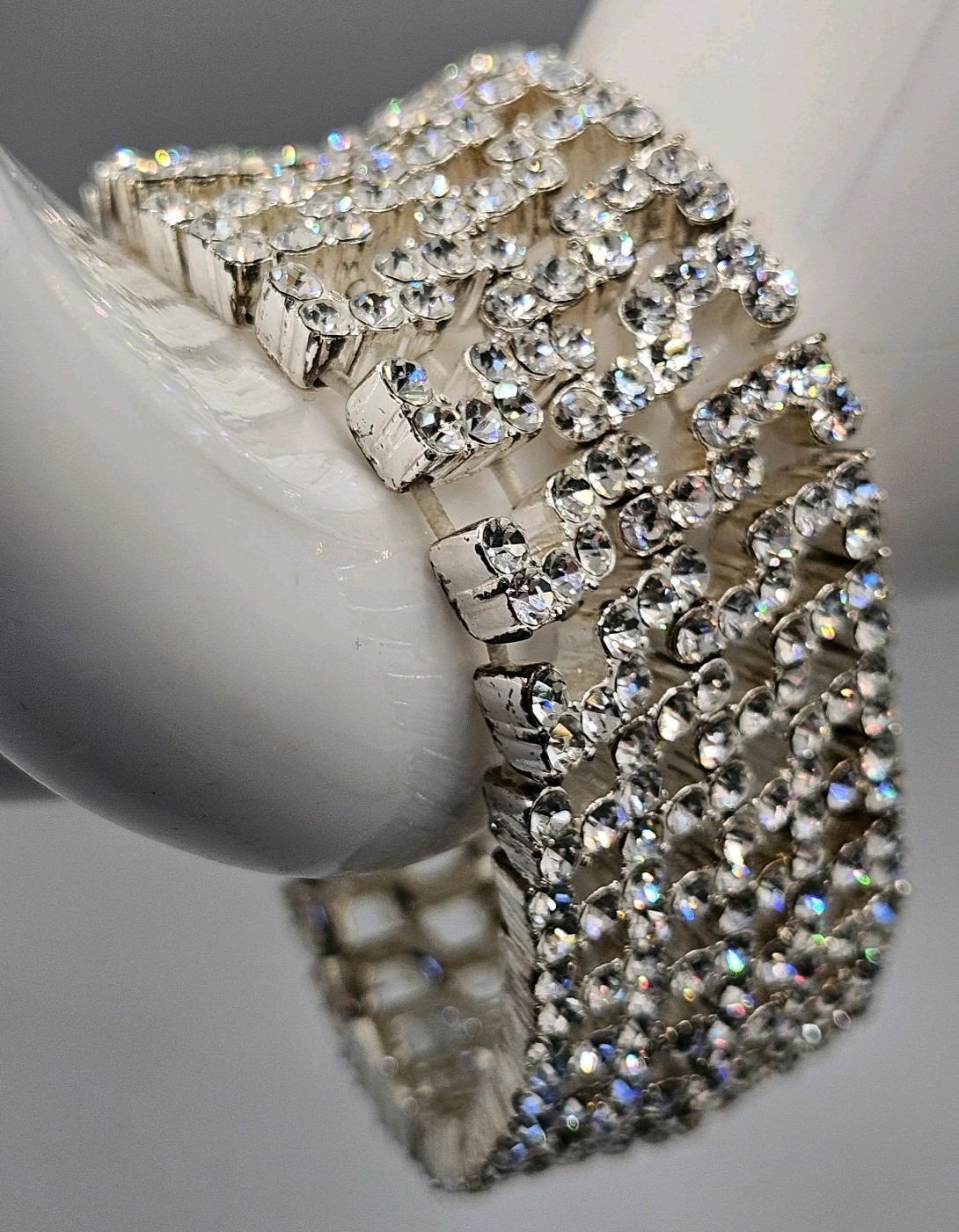 Rhinestone Wide Bracelet Stretch Band Clear Glass Stones Sparkling Party