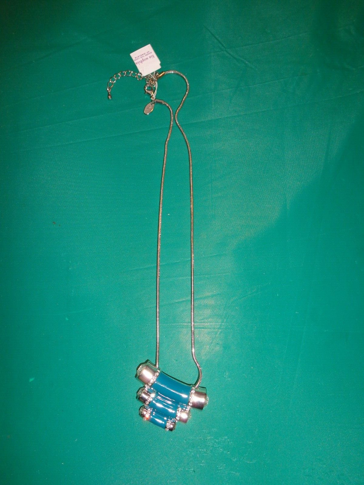 NWT Lia Sophia Queue Silvertone Blue Enamel Clear Rhinestone Tiered Necklace