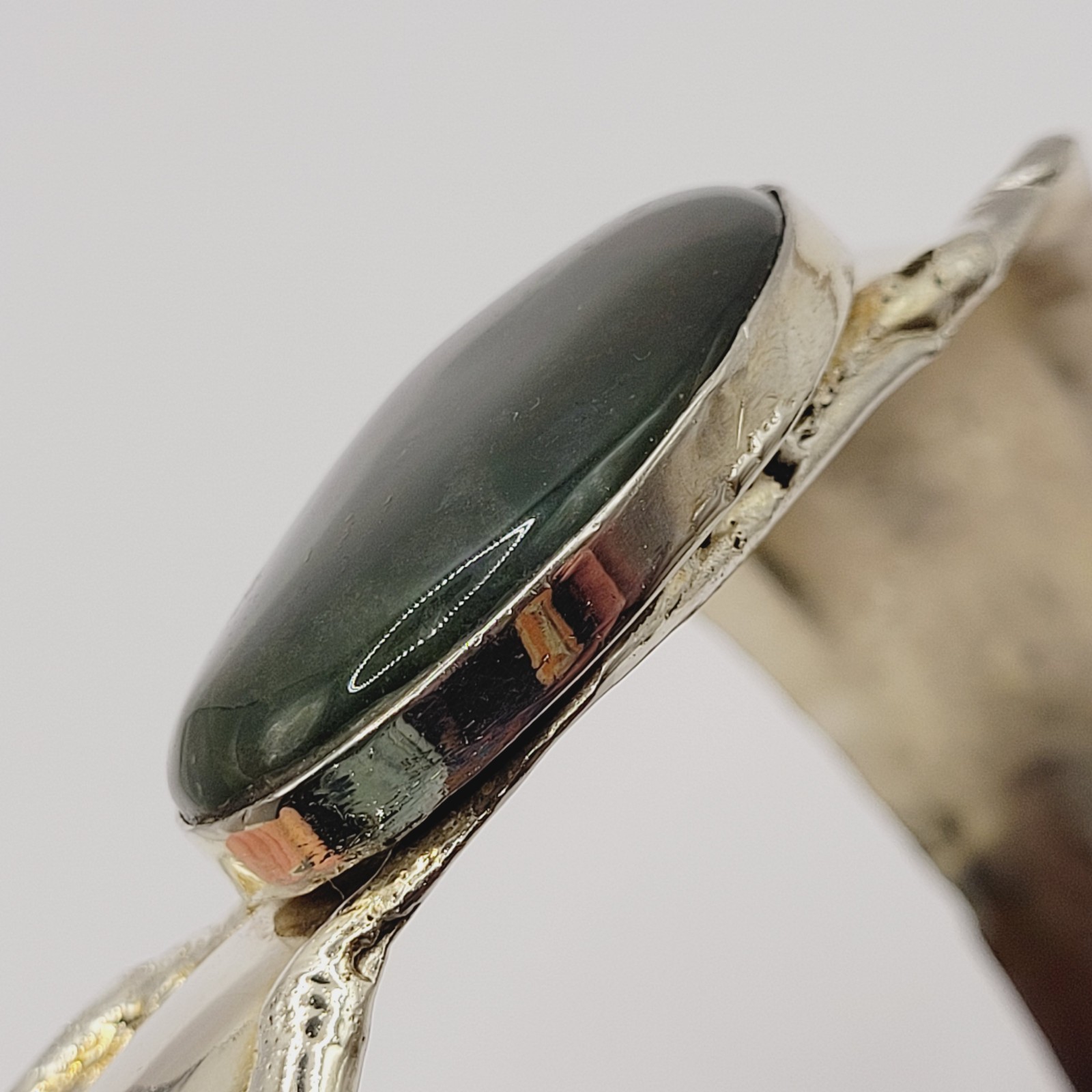 SW Style Collar Handmade Silver Tone Metal Green Agate Stone ROUGH Vtg Necklace